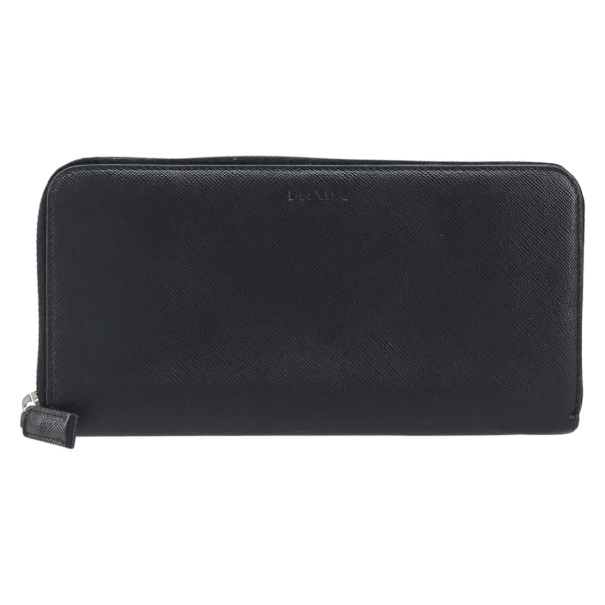 PRADA Long Wallet Safiano Leather Black Silver Auth bs36866