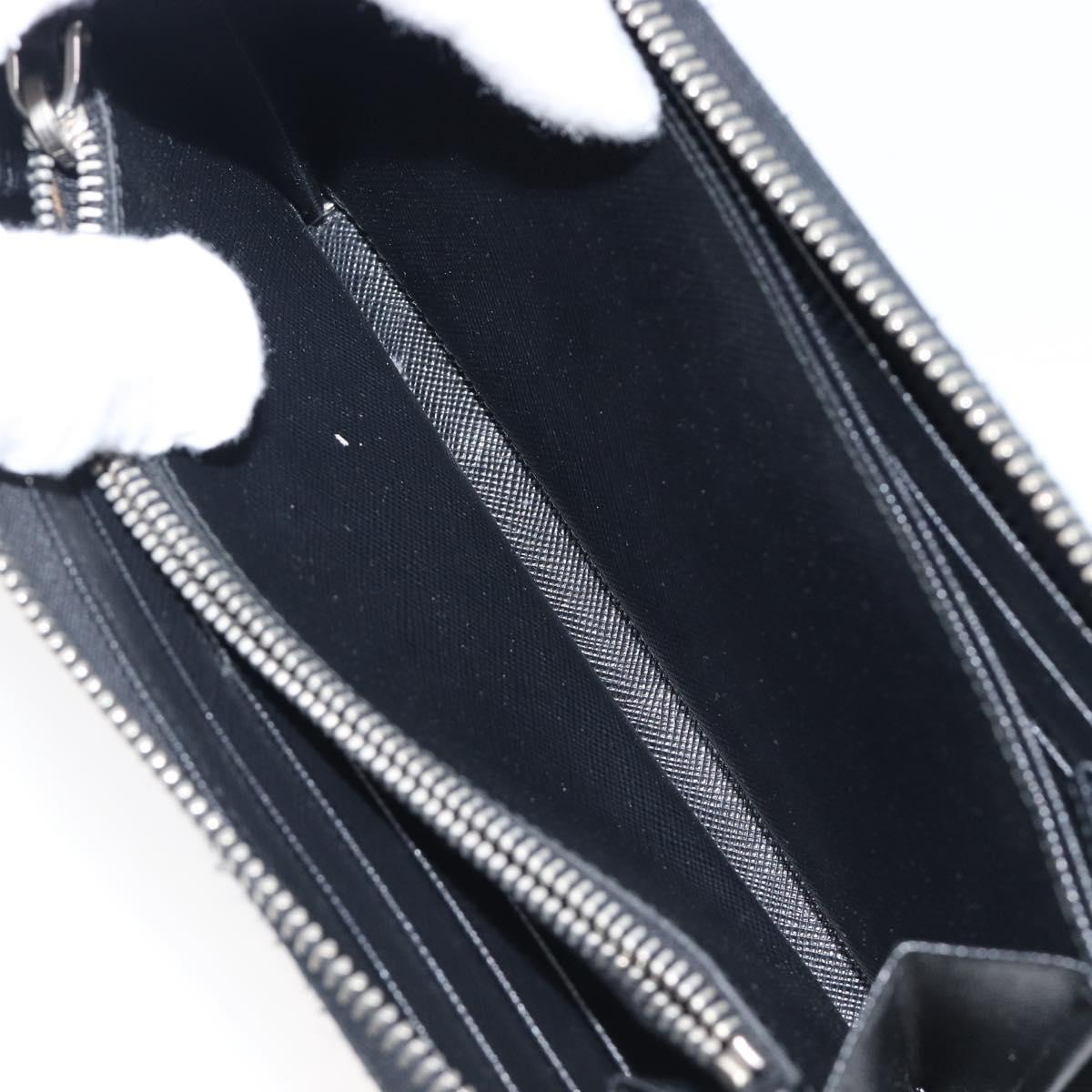 PRADA Long Wallet Safiano Leather Black Silver Auth bs36866