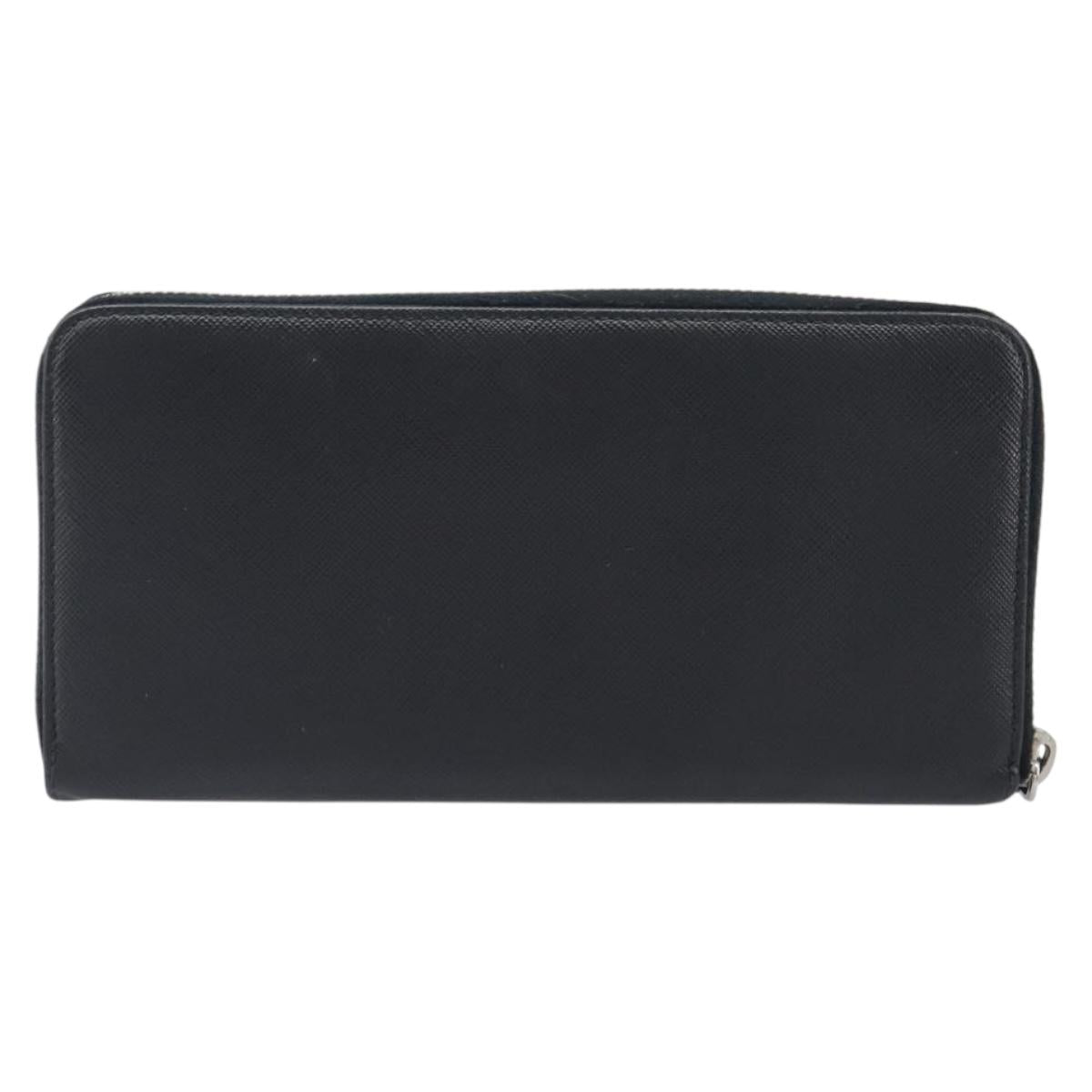 PRADA Long Wallet Safiano Leather Black Silver Auth bs36866