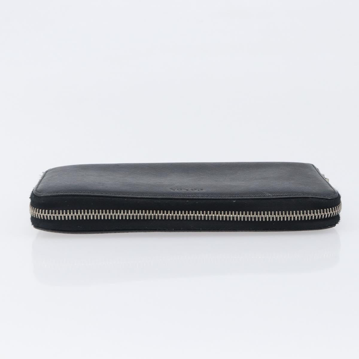 PRADA Long Wallet Safiano Leather Black Silver Auth bs36866