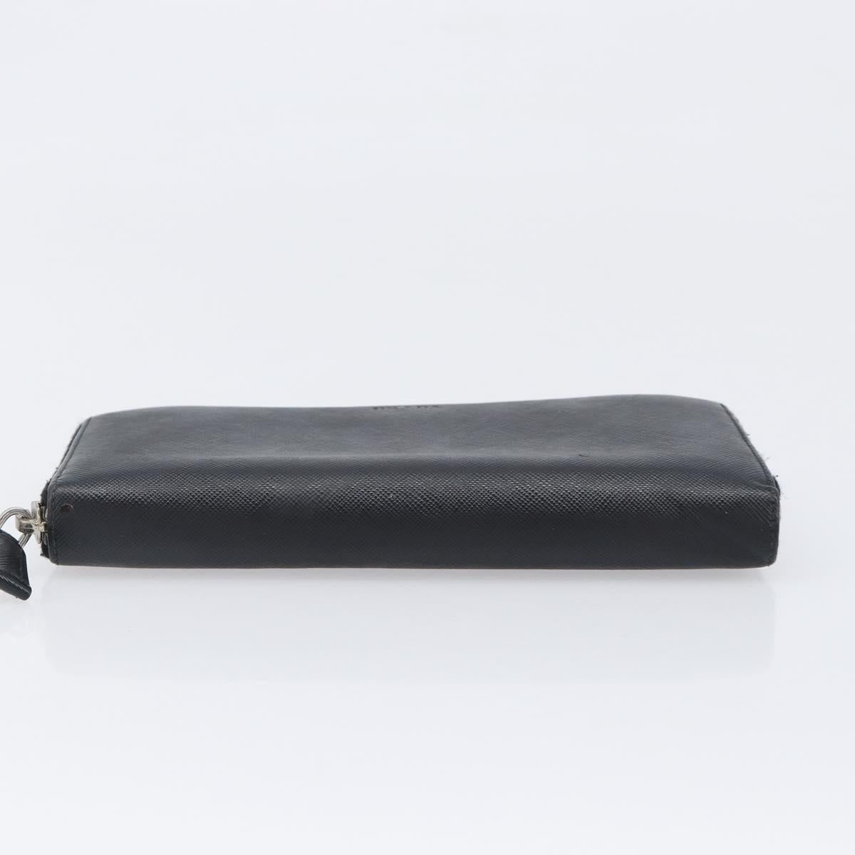 PRADA Long Wallet Safiano Leather Black Silver Auth bs36866