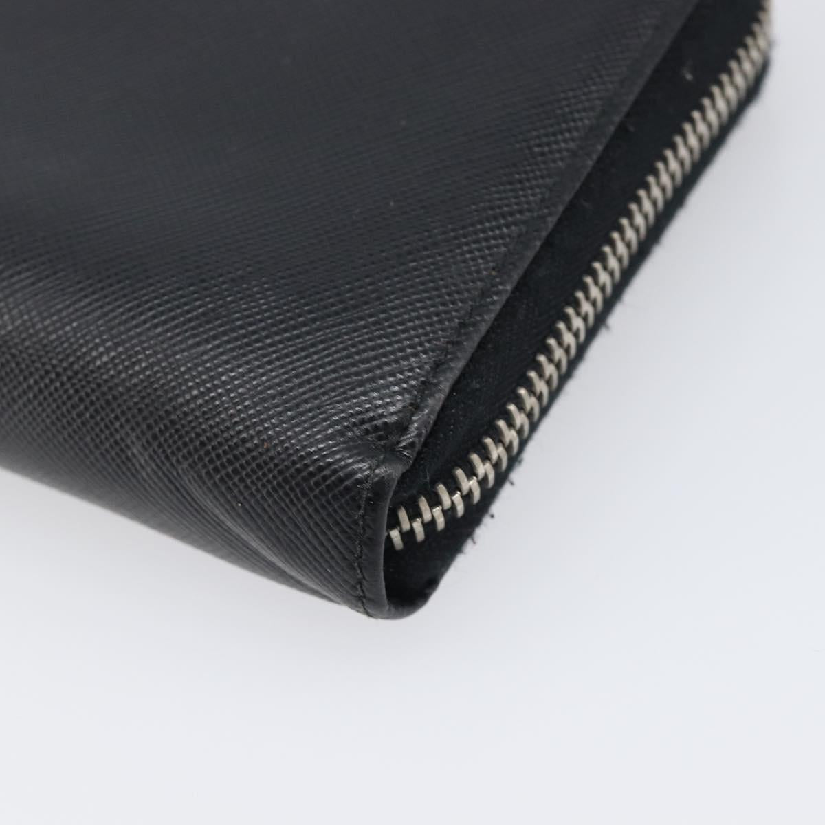 PRADA Long Wallet Safiano Leather Black Silver Auth bs36866