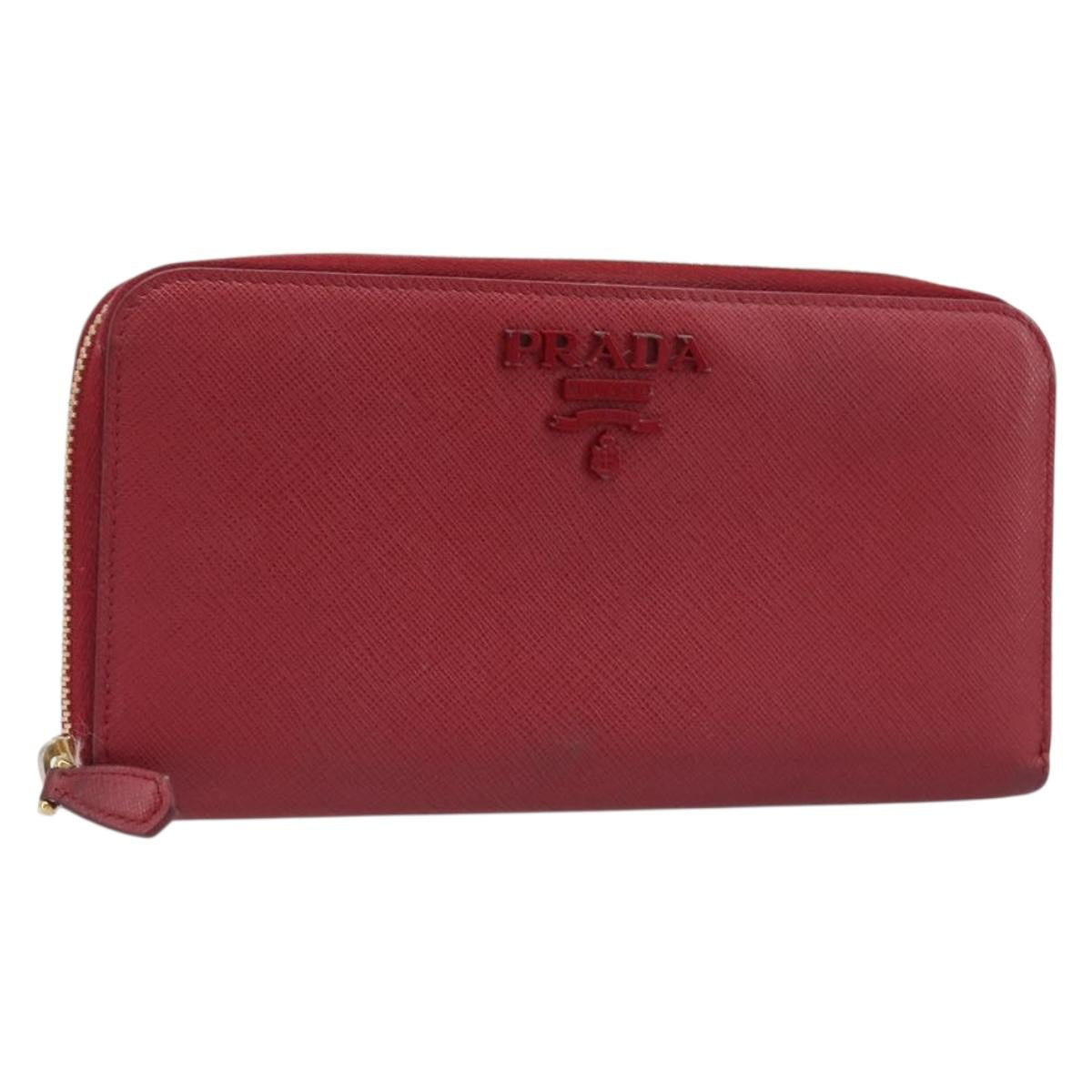 PRADA Long Wallet Safiano Leather Red Gold Auth bs36867