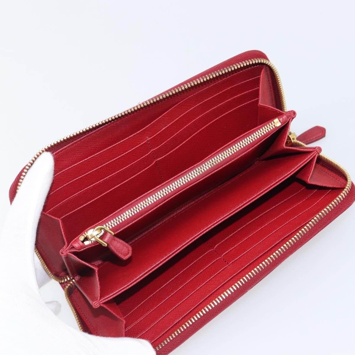 PRADA Long Wallet Safiano Leather Red Gold Auth bs36867