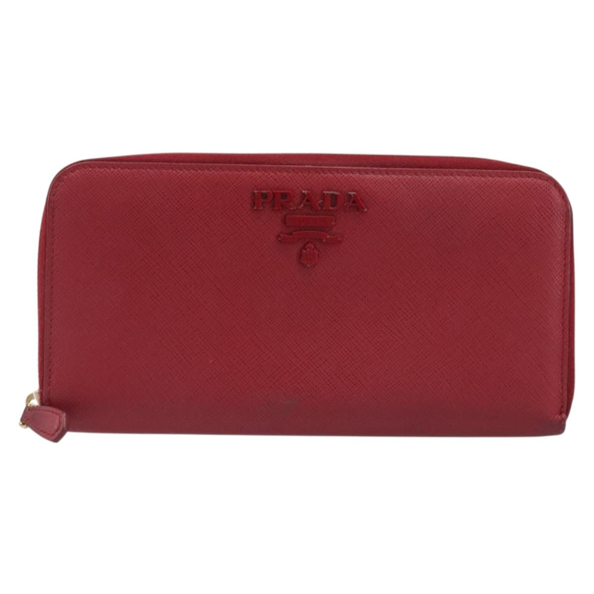 PRADA Long Wallet Safiano Leather Red Gold Auth bs36867