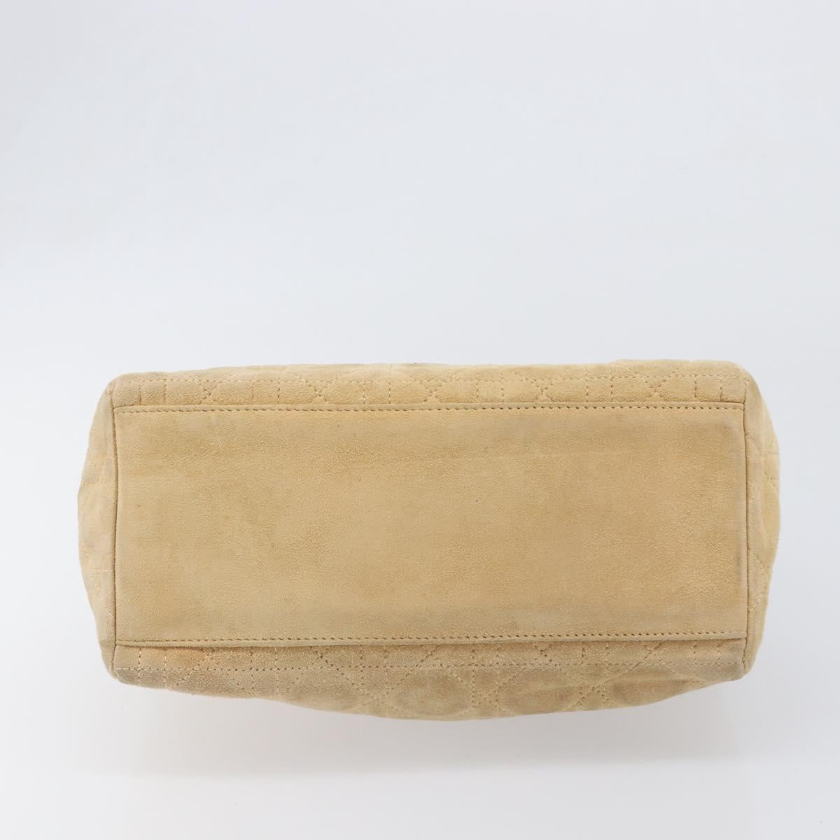 Christian Dior Canage Hand Bag Suede Beige Gold Auth bs36869