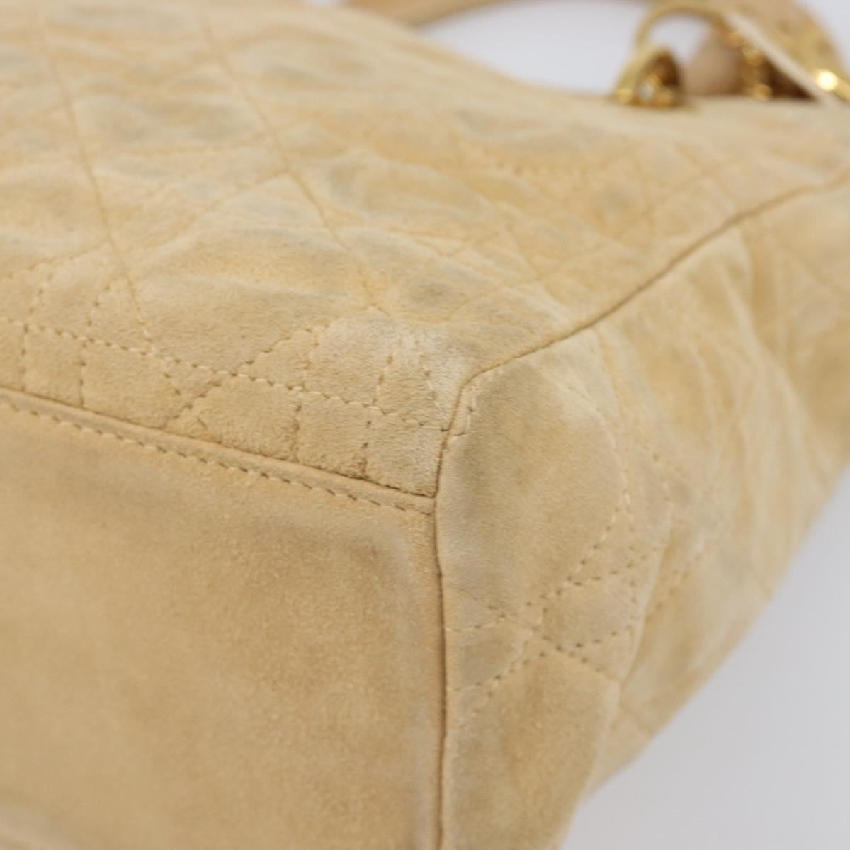 Christian Dior Canage Hand Bag Suede Beige Gold Auth bs36869