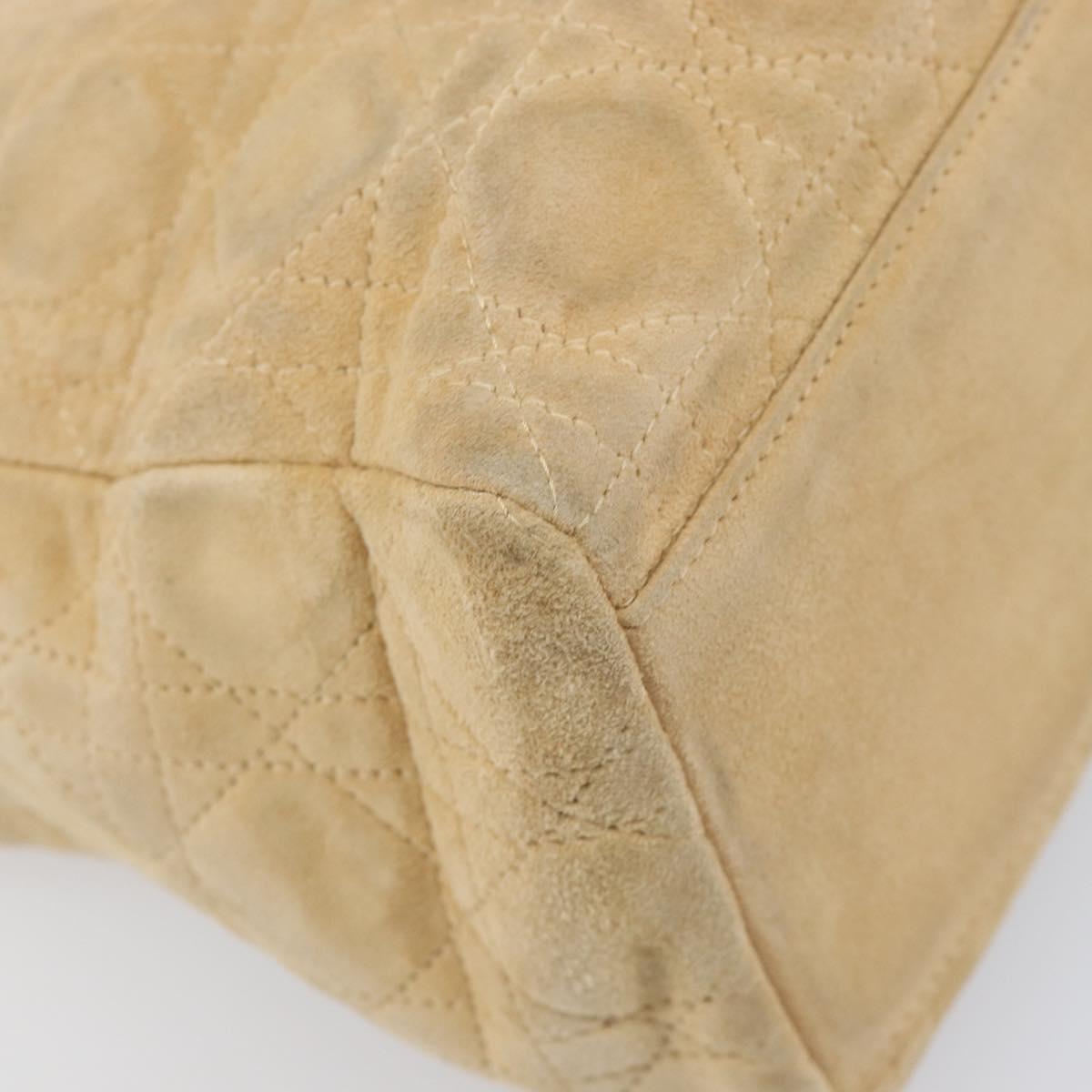 Christian Dior Canage Hand Bag Suede Beige Gold Auth bs36869