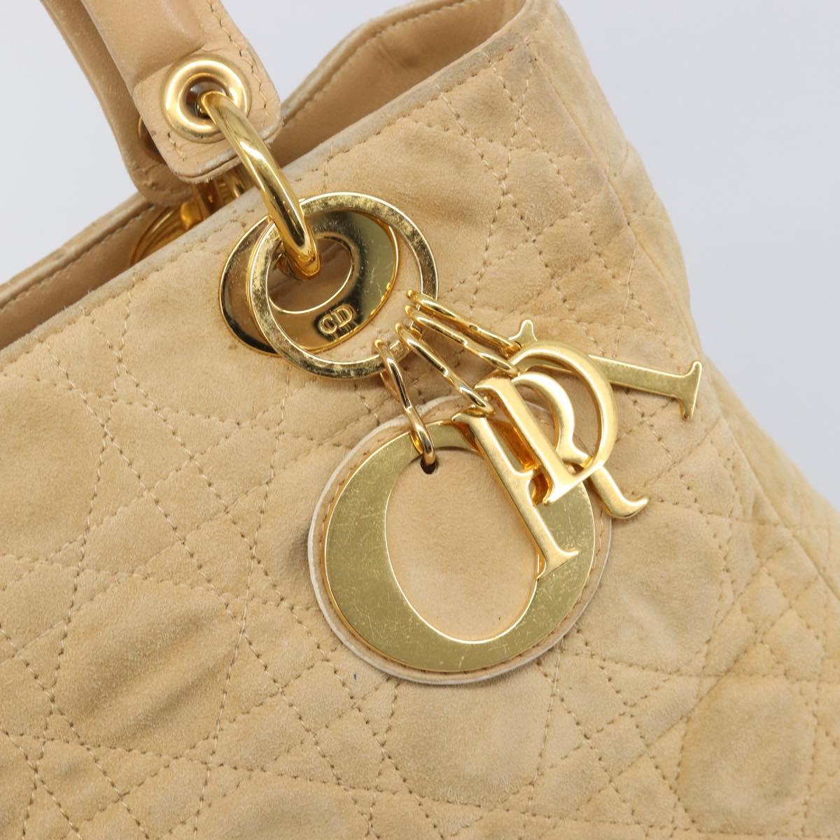 Christian Dior Canage Hand Bag Suede Beige Gold Auth bs36869