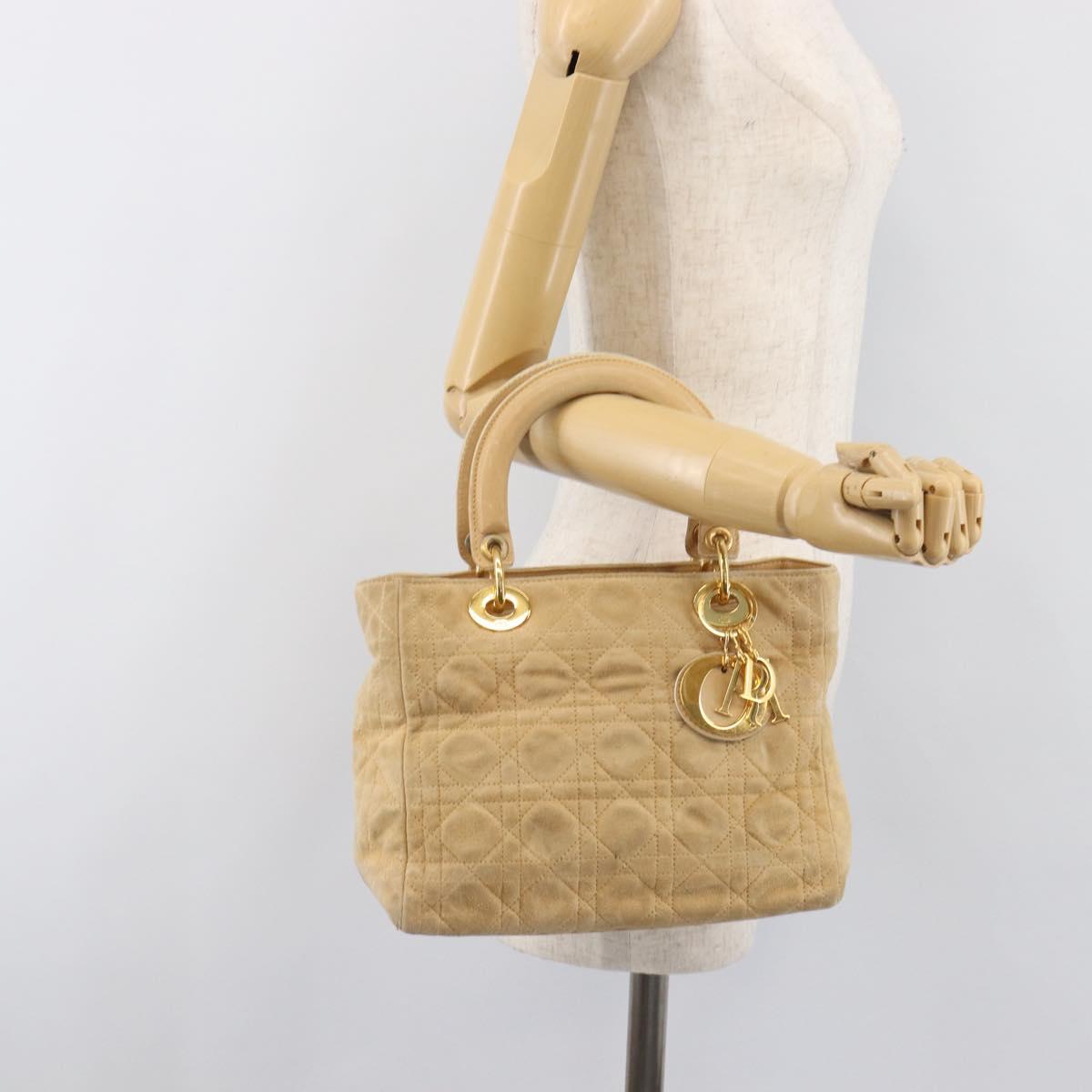 Christian Dior Canage Hand Bag Suede Beige Gold Auth bs36869