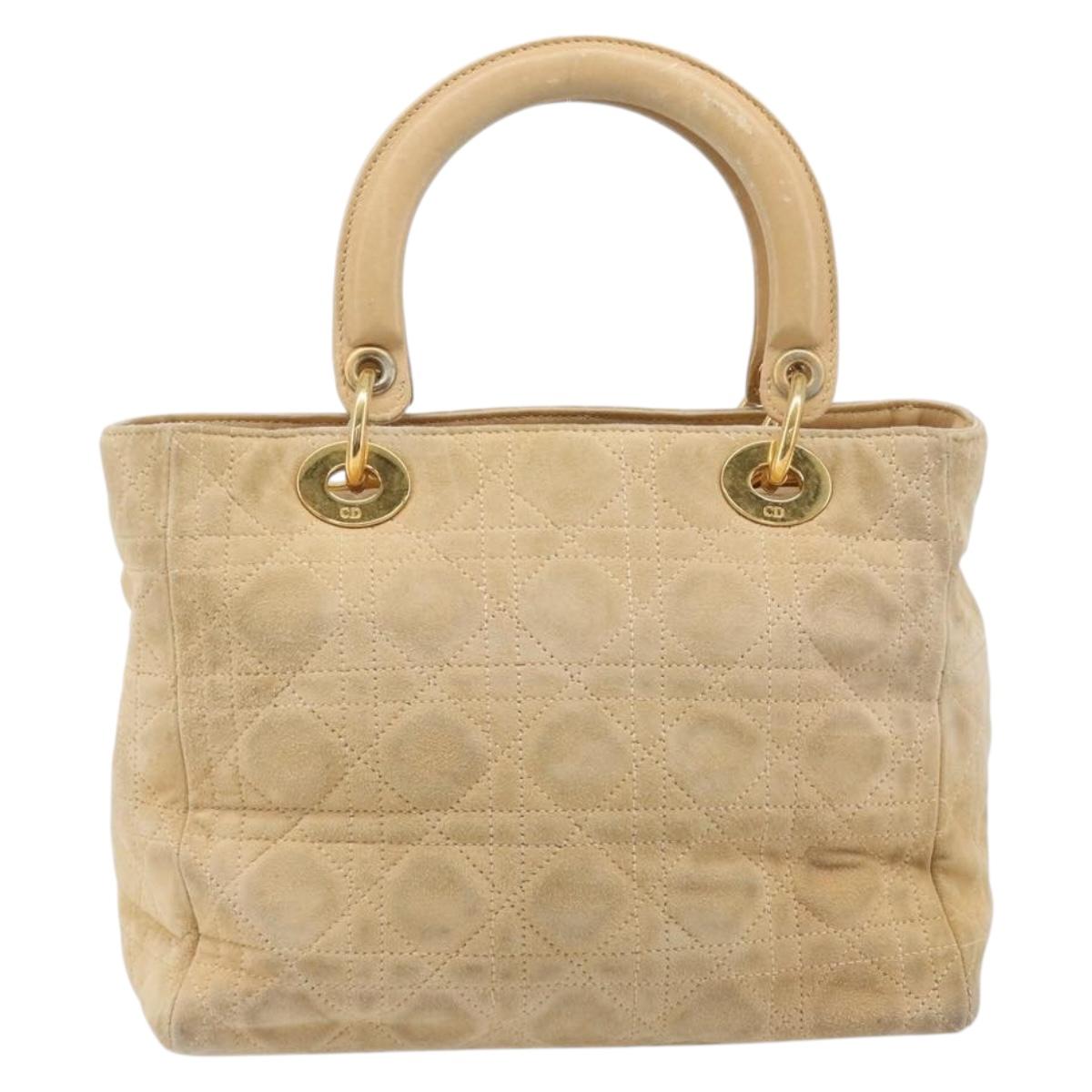 Christian Dior Canage Hand Bag Suede Beige Gold Auth bs36869