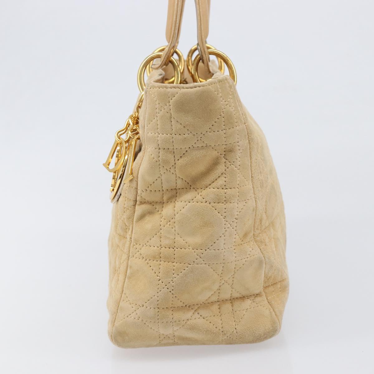 Christian Dior Canage Hand Bag Suede Beige Gold Auth bs36869