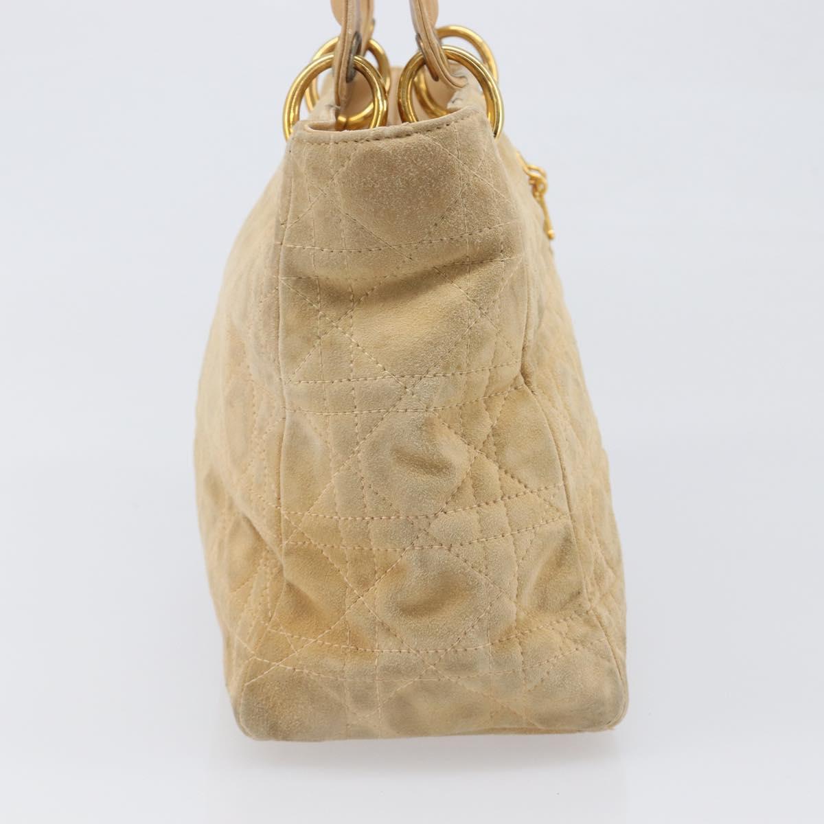 Christian Dior Canage Hand Bag Suede Beige Gold Auth bs36869