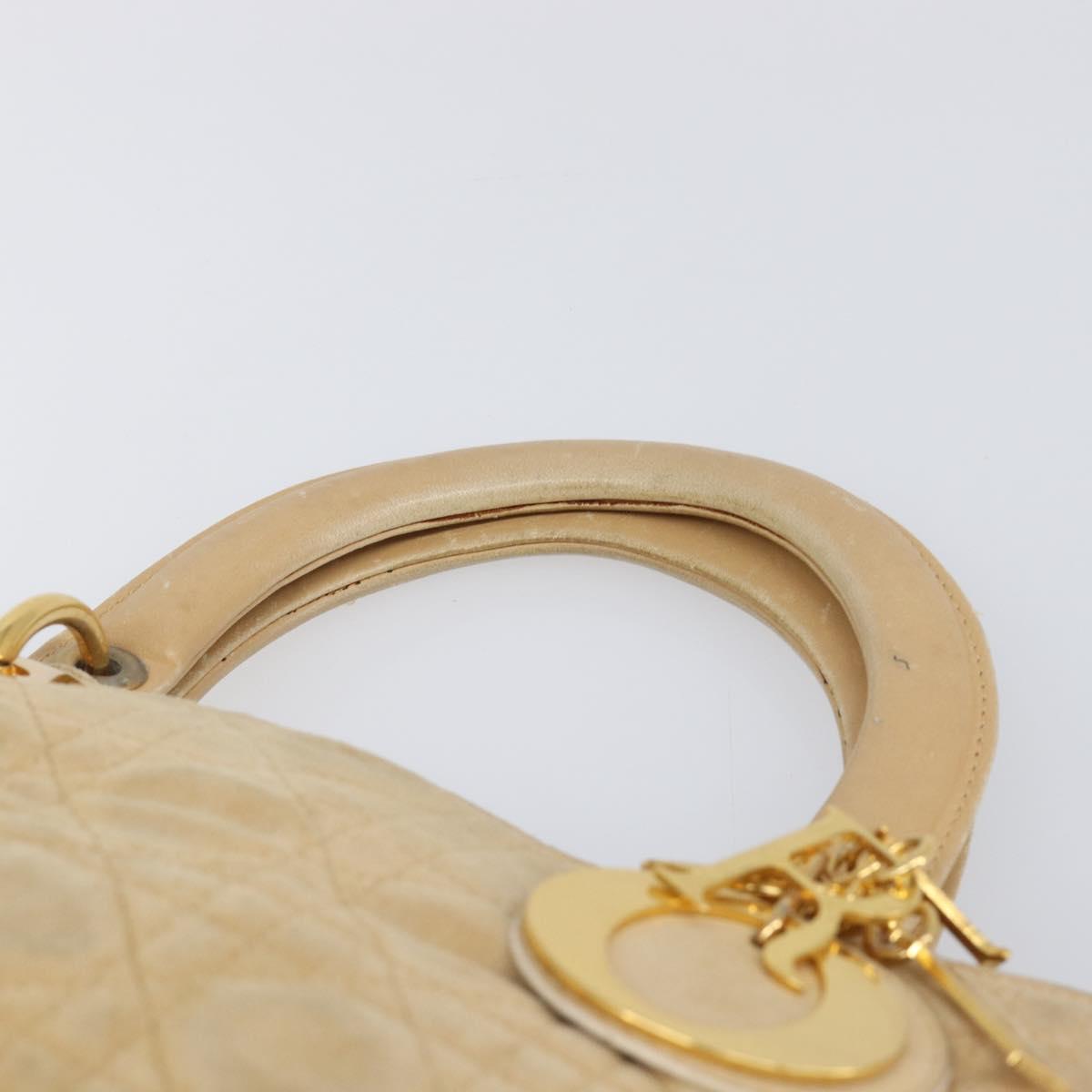 Christian Dior Canage Hand Bag Suede Beige Gold Auth bs36869
