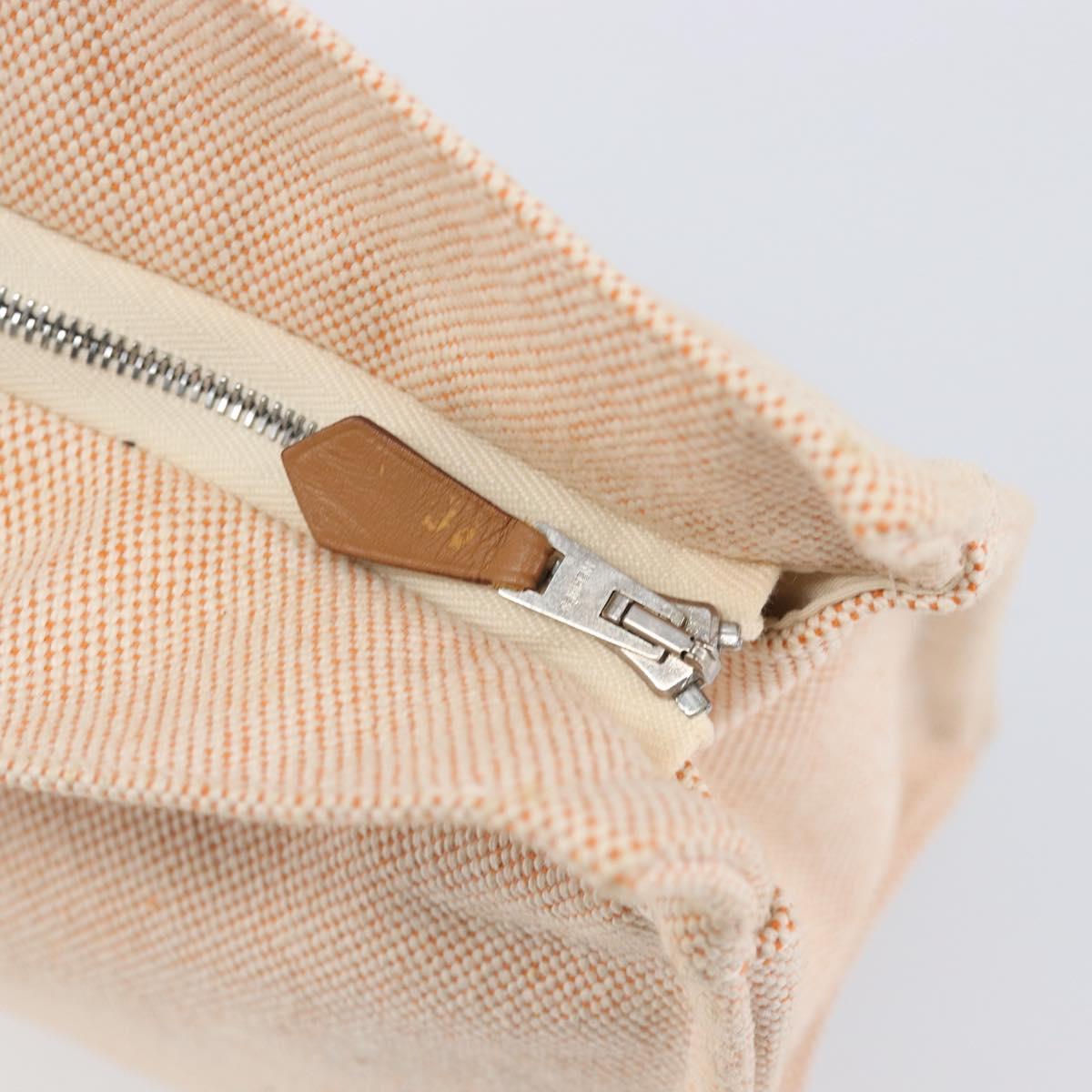 HERMES Fourre Tout Clutch Bag Canvas Beige Silver Auth bs36870