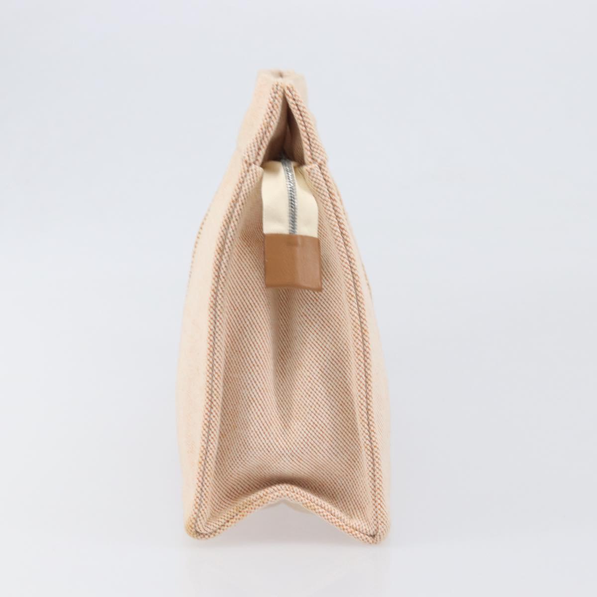 HERMES Fourre Tout Clutch Bag Canvas Beige Silver Auth bs36870