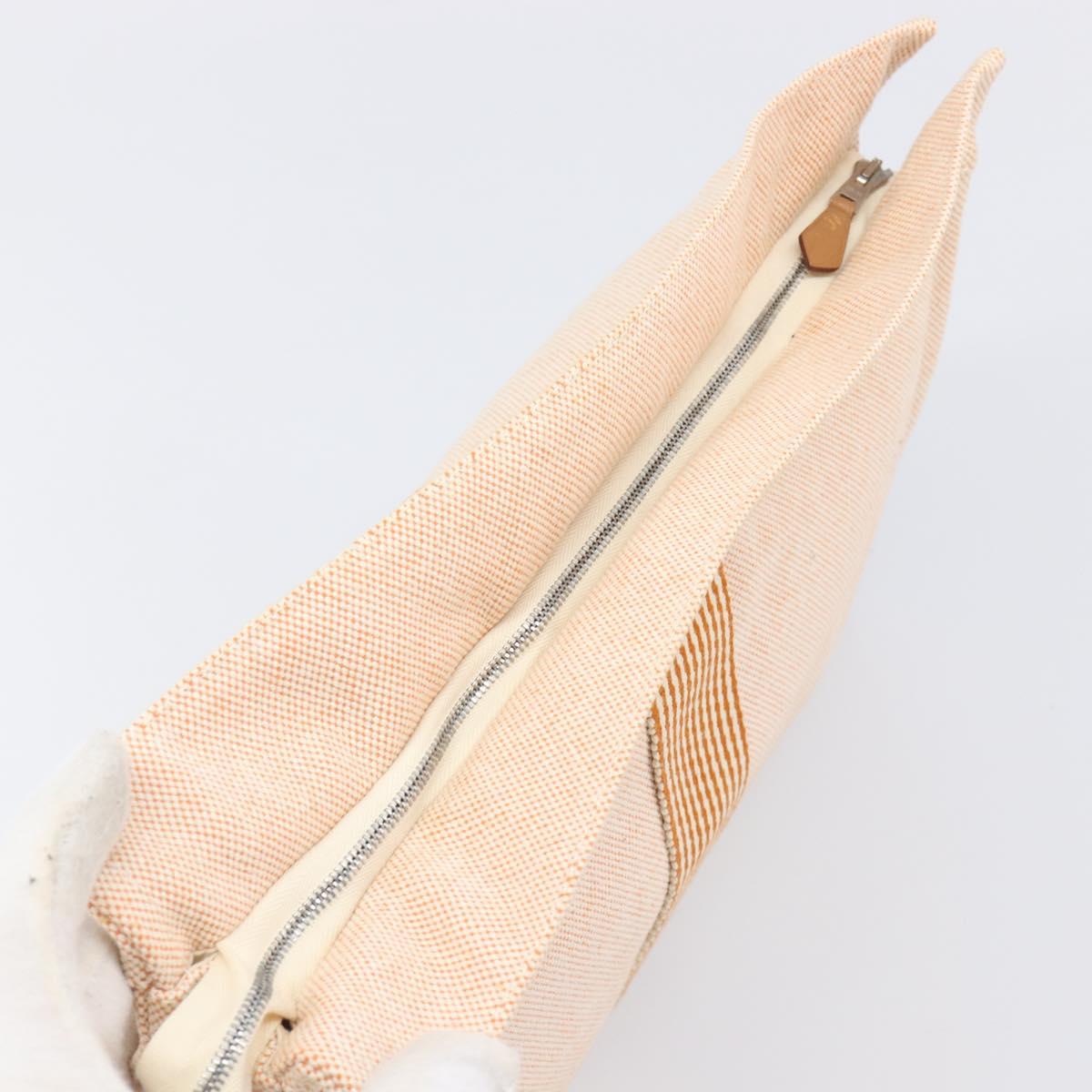HERMES Fourre Tout Clutch Bag Canvas Beige Silver Auth bs36870