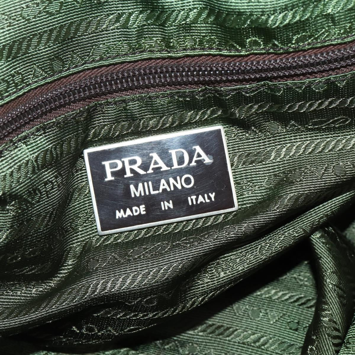 PRADA Boston Bag Nylon Beige Silver Auth bs36871