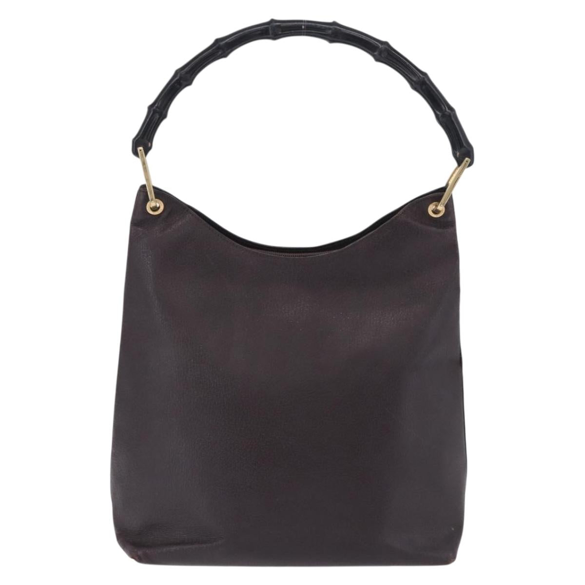 GUCCI Bamboo Shoulder Bag Leather Black Gold 001 2122 3006 Auth bs36873