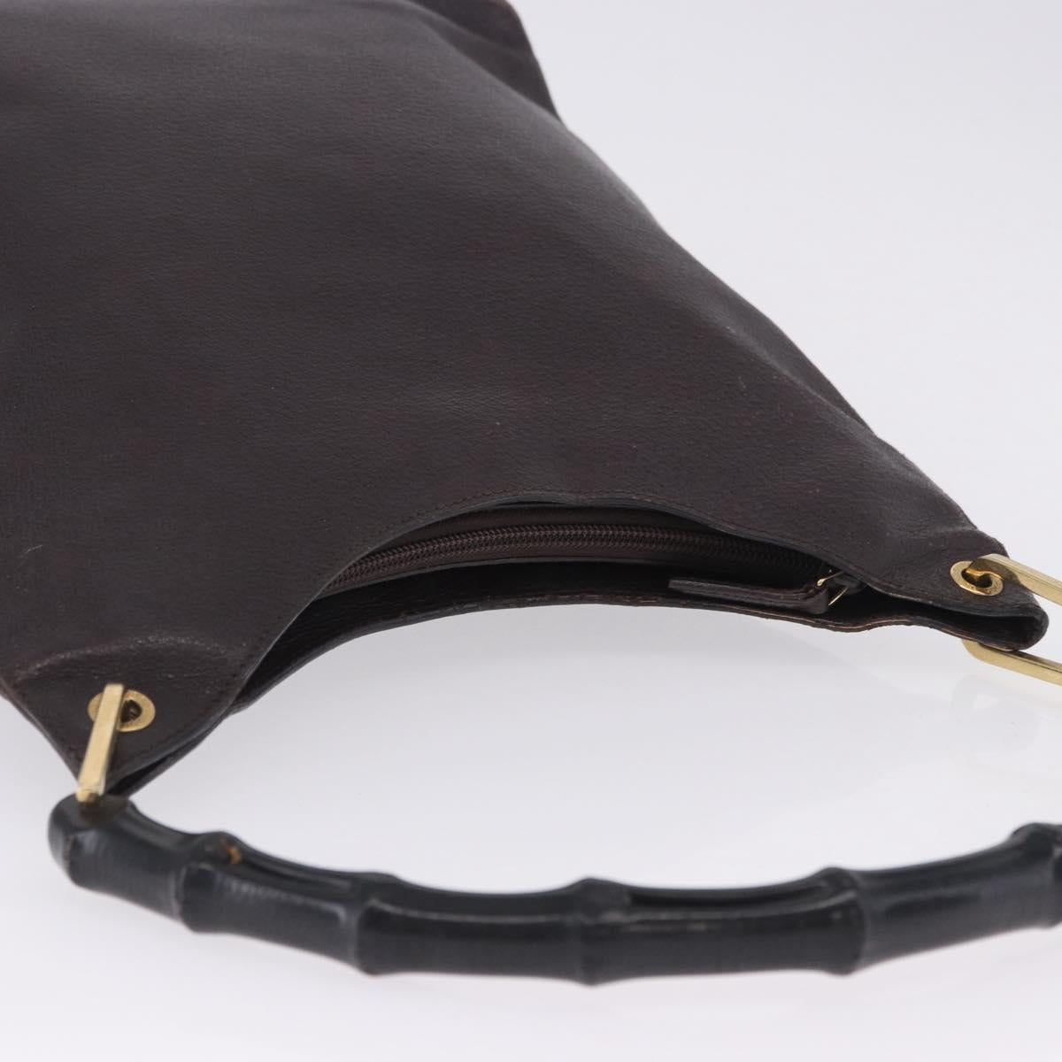 GUCCI Bamboo Shoulder Bag Leather Black Gold 001 2122 3006 Auth bs36873