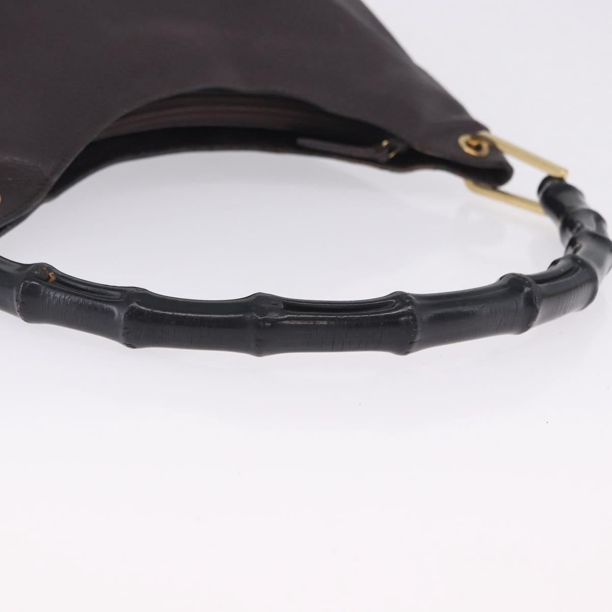 GUCCI Bamboo Shoulder Bag Leather Black Gold 001 2122 3006 Auth bs36873