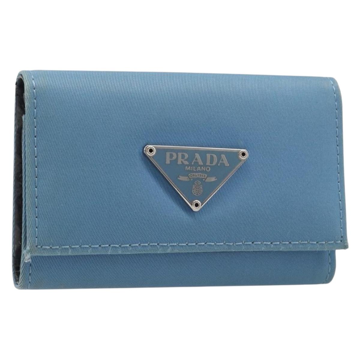 PRADA Key Case Nylon Light Blue Silver Black Auth bs36874