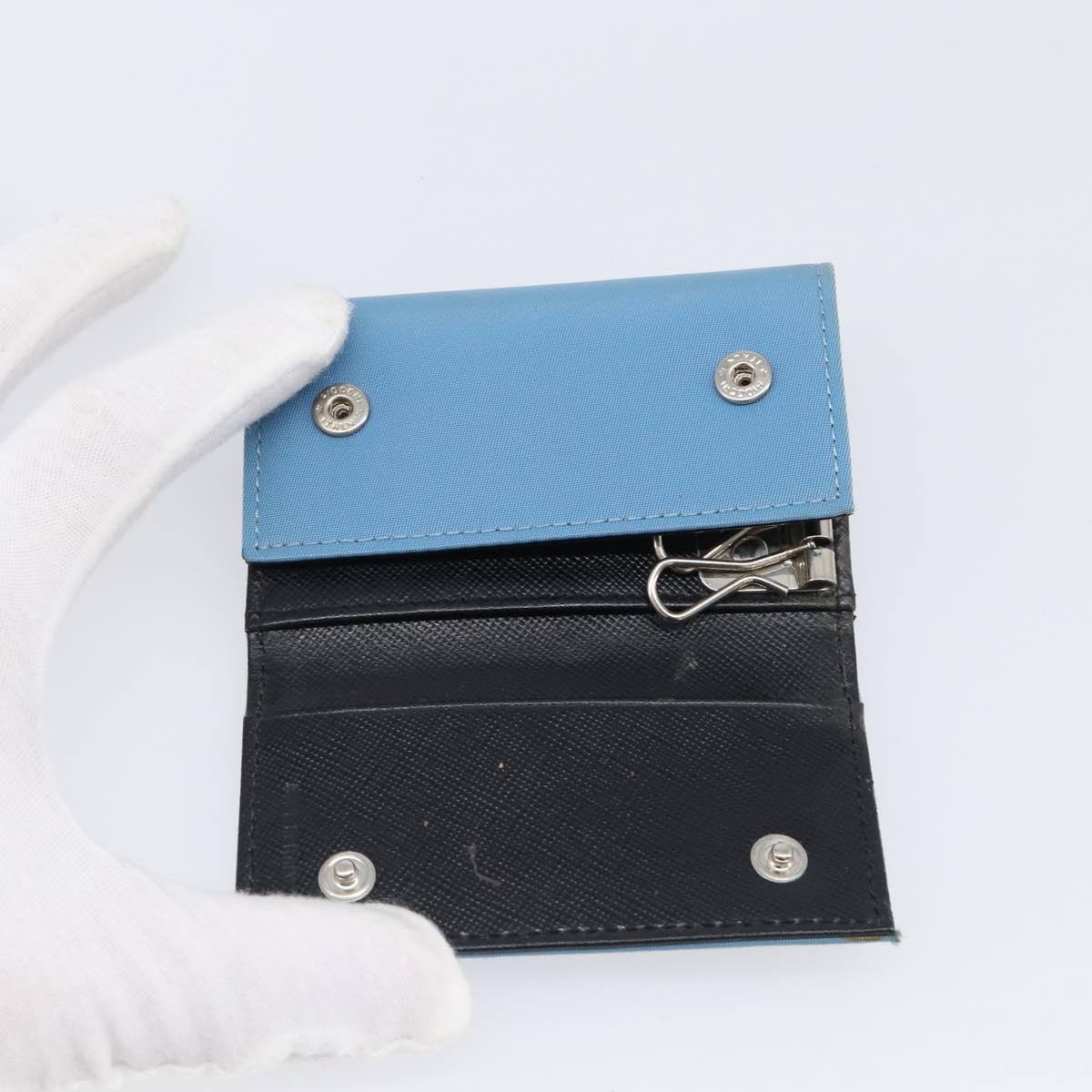 PRADA Key Case Nylon Light Blue Silver Black Auth bs36874