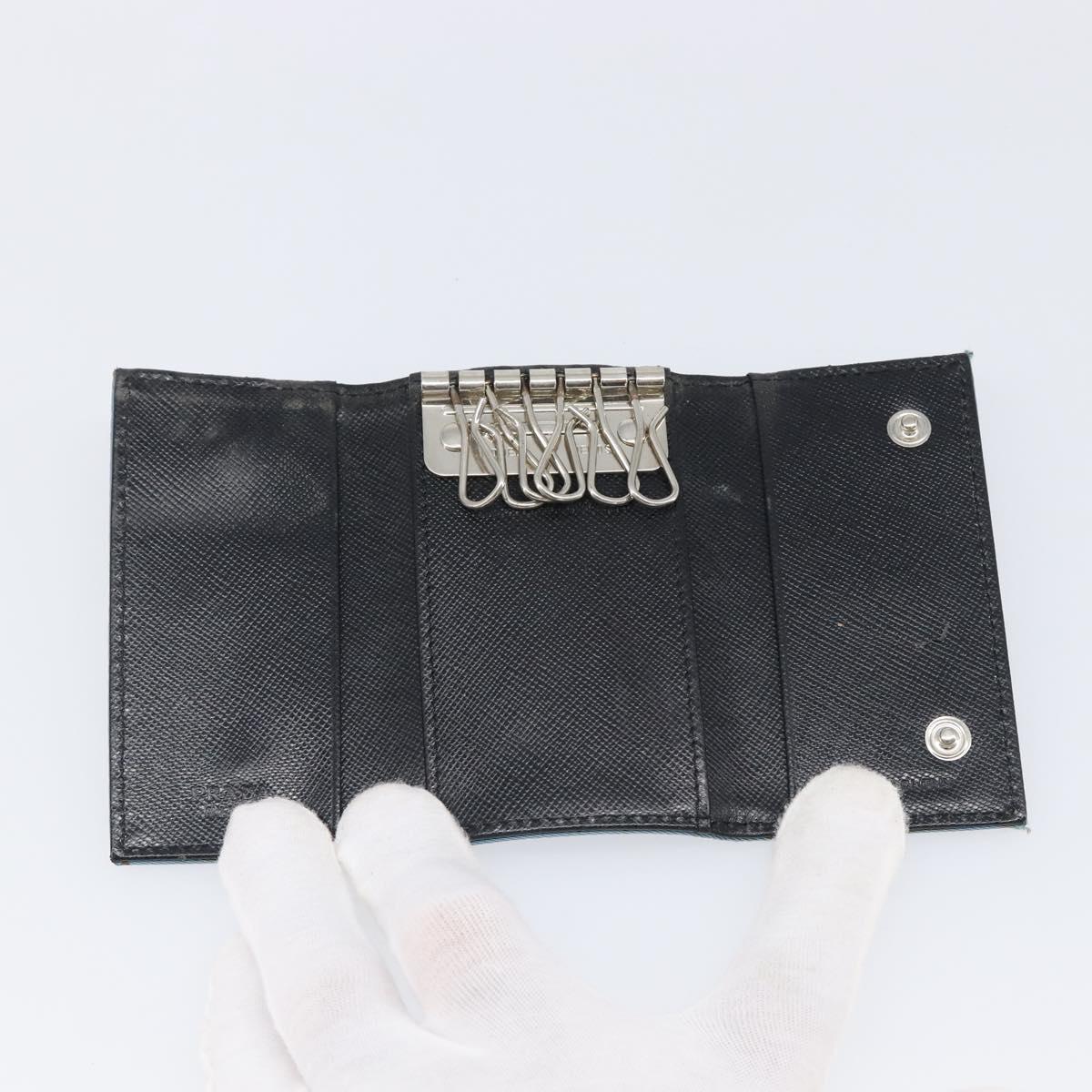 PRADA Key Case Nylon Light Blue Silver Black Auth bs36874