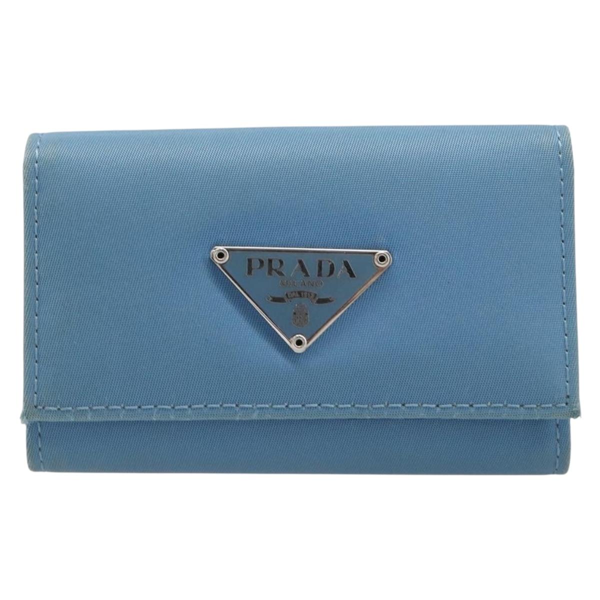 PRADA Key Case Nylon Light Blue Silver Black Auth bs36874