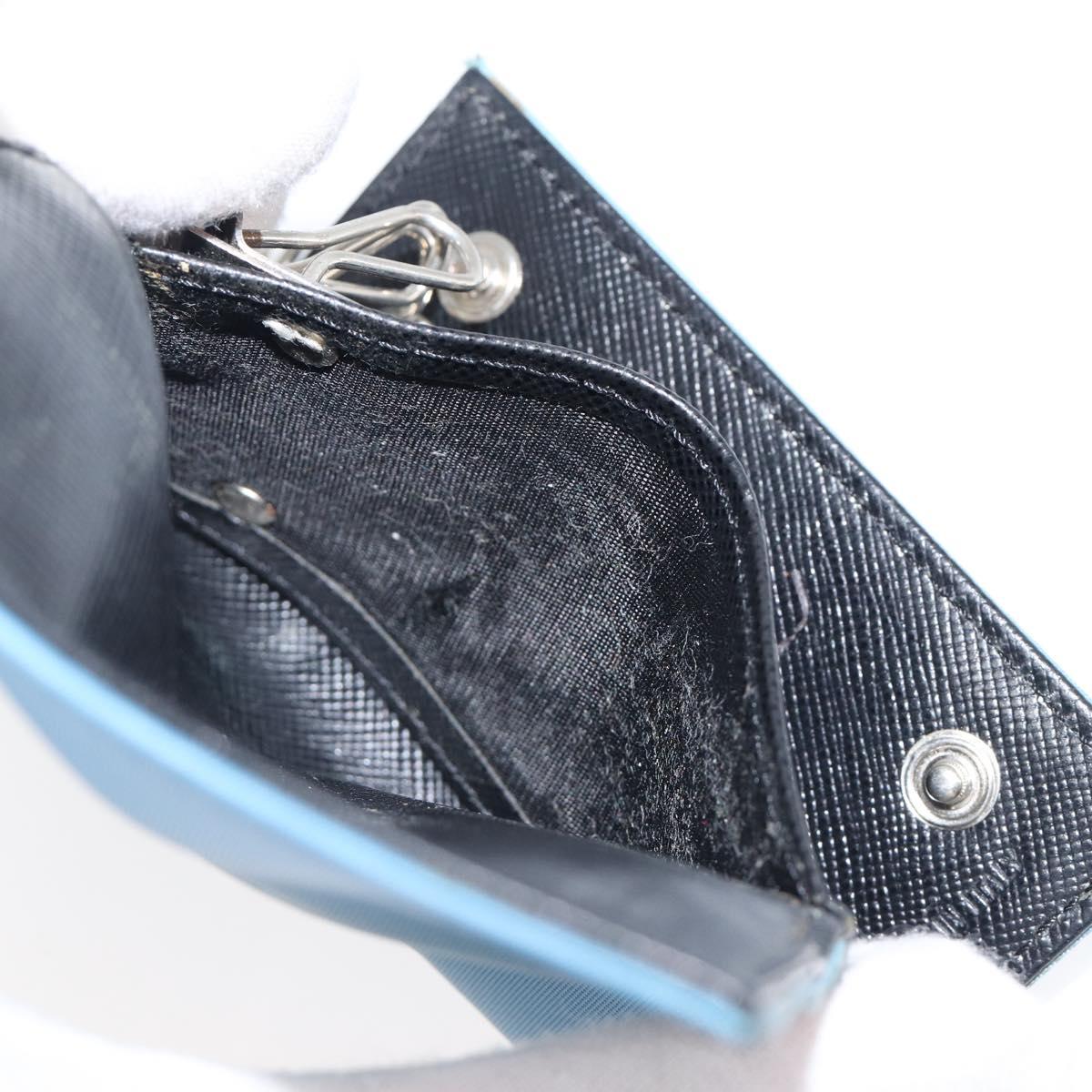 PRADA Key Case Nylon Light Blue Silver Black Auth bs36874