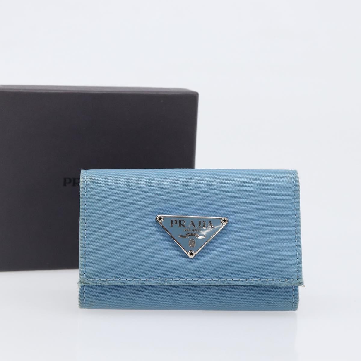 PRADA Key Case Nylon Light Blue Silver Black Auth bs36874