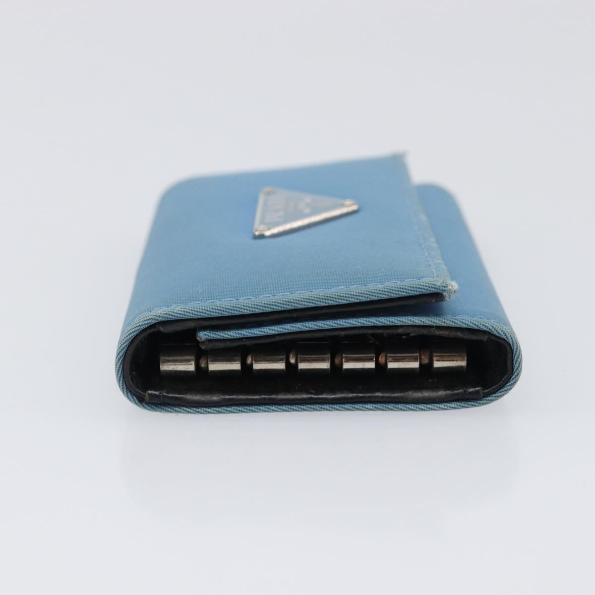 PRADA Key Case Nylon Light Blue Silver Black Auth bs36874