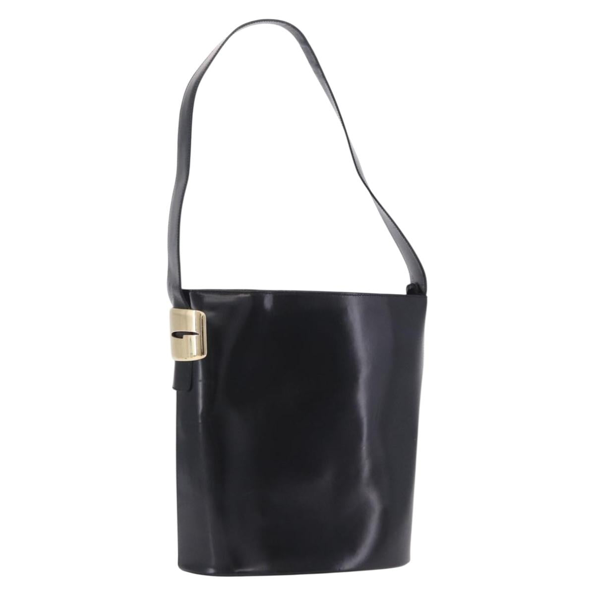 GUCCI Shoulder Bag Patent Leather Black Gold Auth bs36875