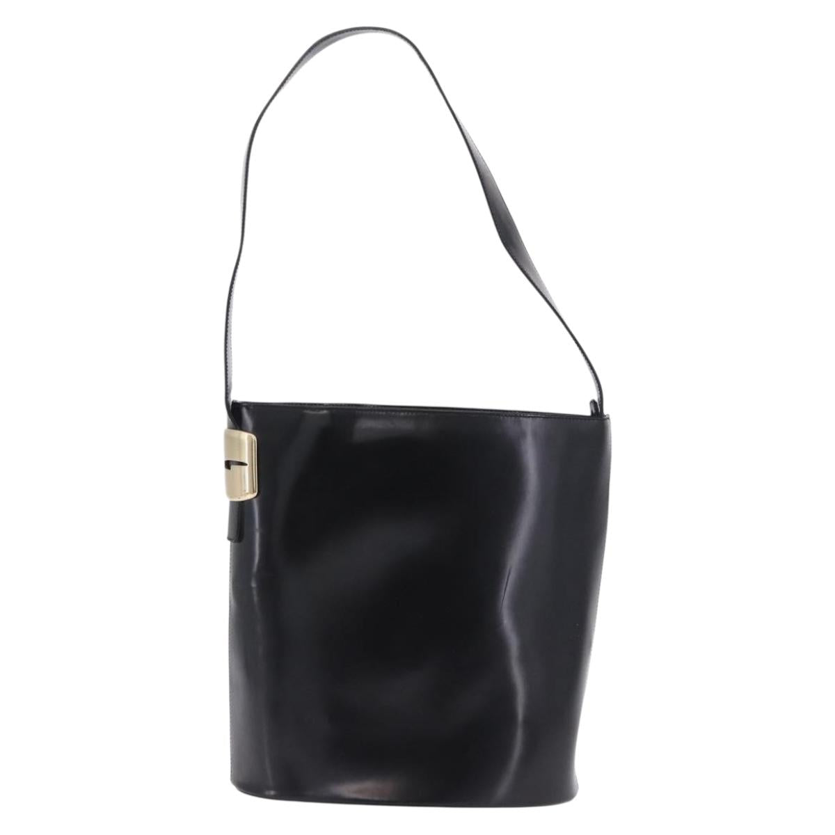 GUCCI Shoulder Bag Patent Leather Black Gold Auth bs36875