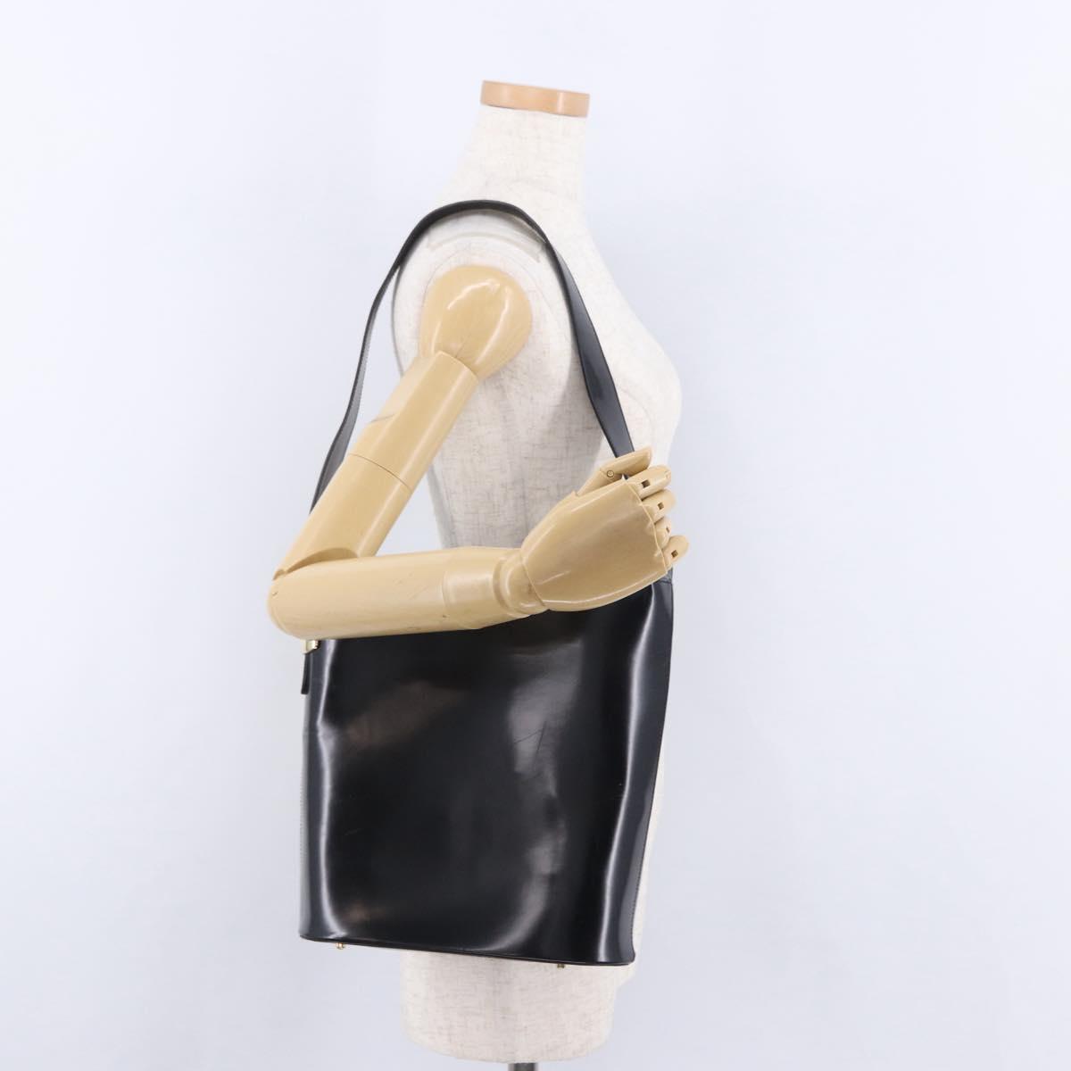 GUCCI Shoulder Bag Patent Leather Black Gold Auth bs36875