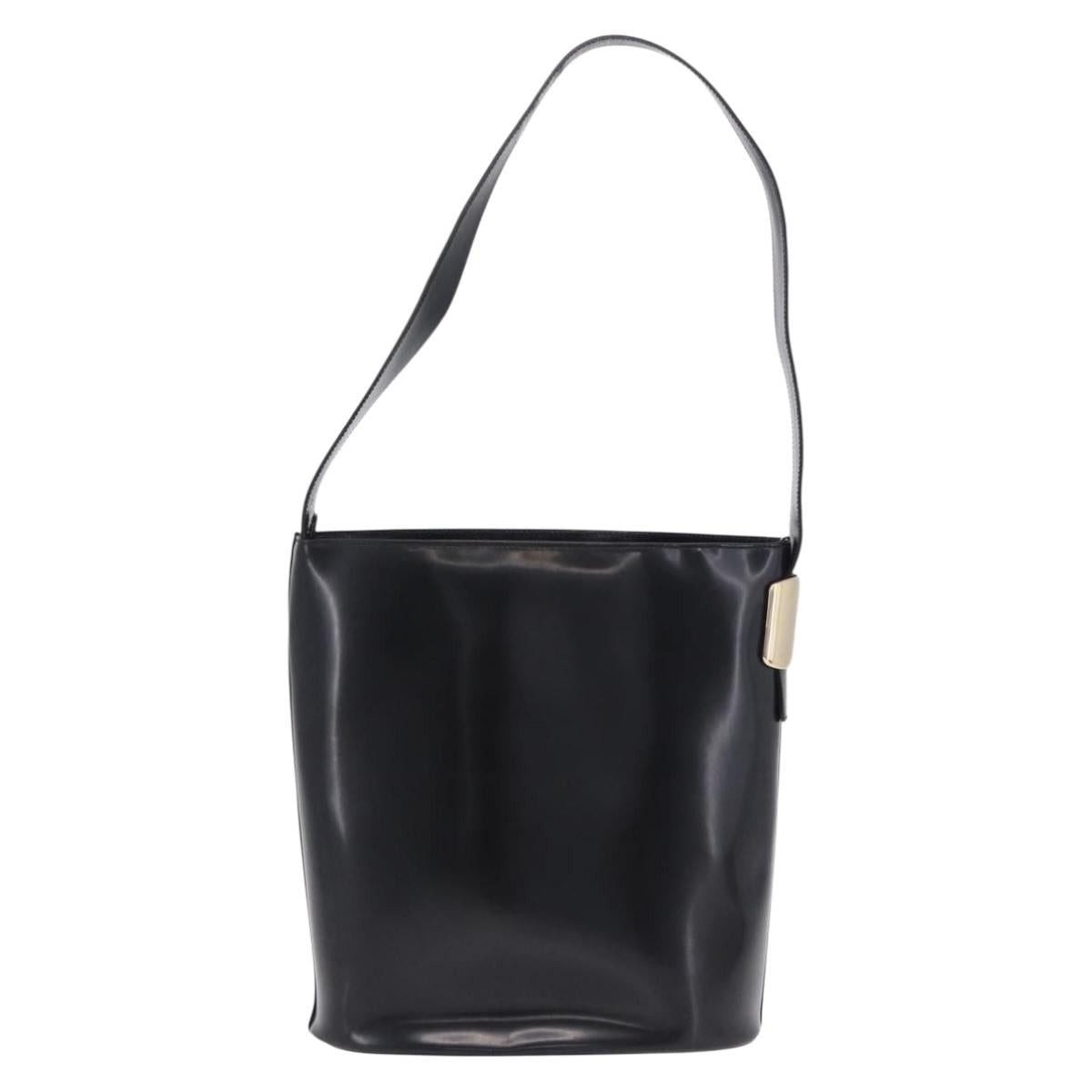 GUCCI Shoulder Bag Patent Leather Black Gold Auth bs36875
