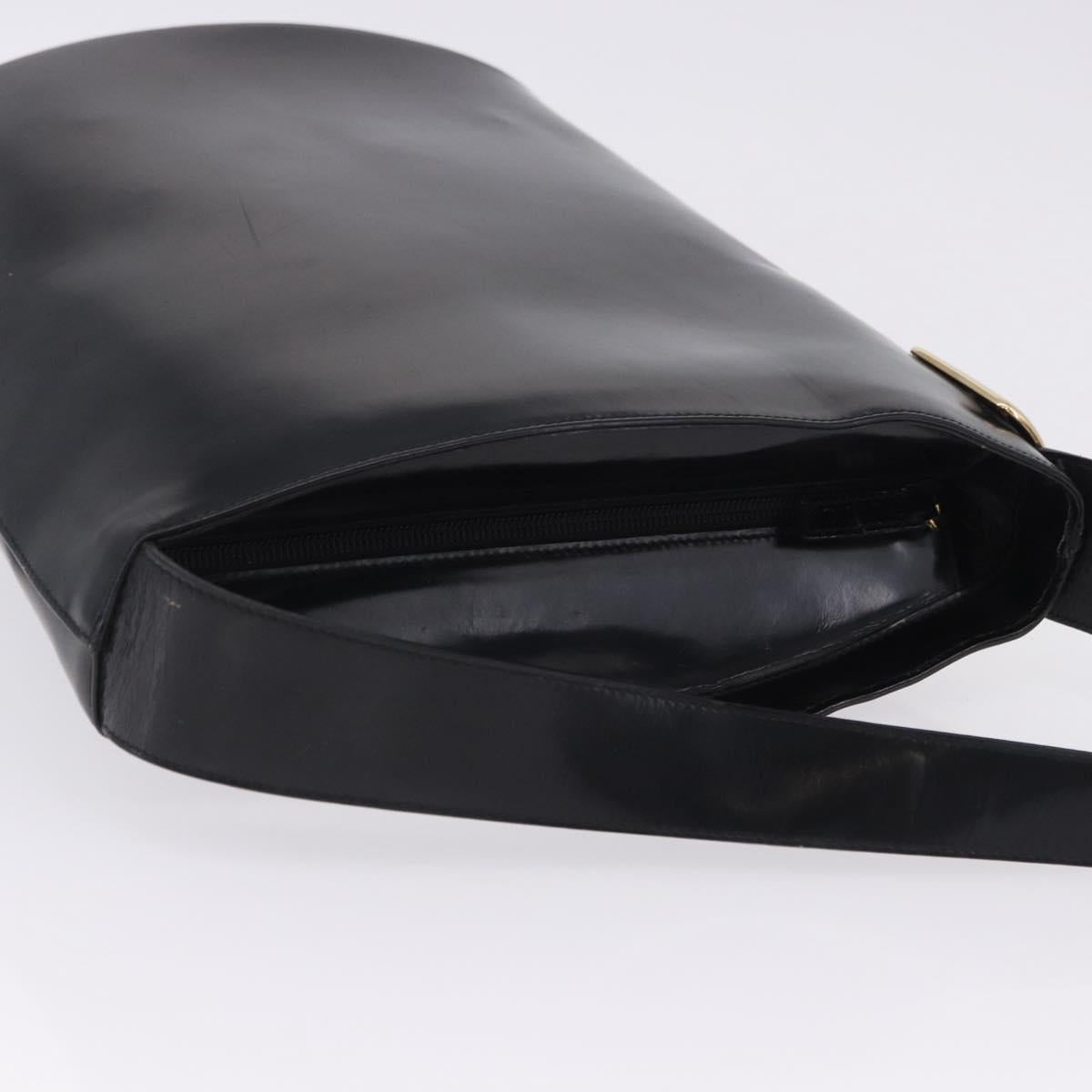 GUCCI Shoulder Bag Patent Leather Black Gold Auth bs36875