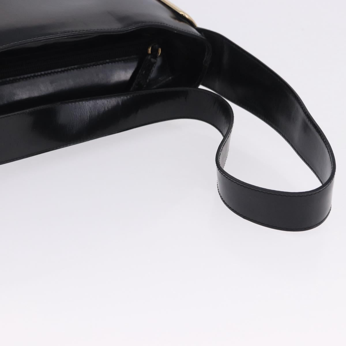 GUCCI Shoulder Bag Patent Leather Black Gold Auth bs36875