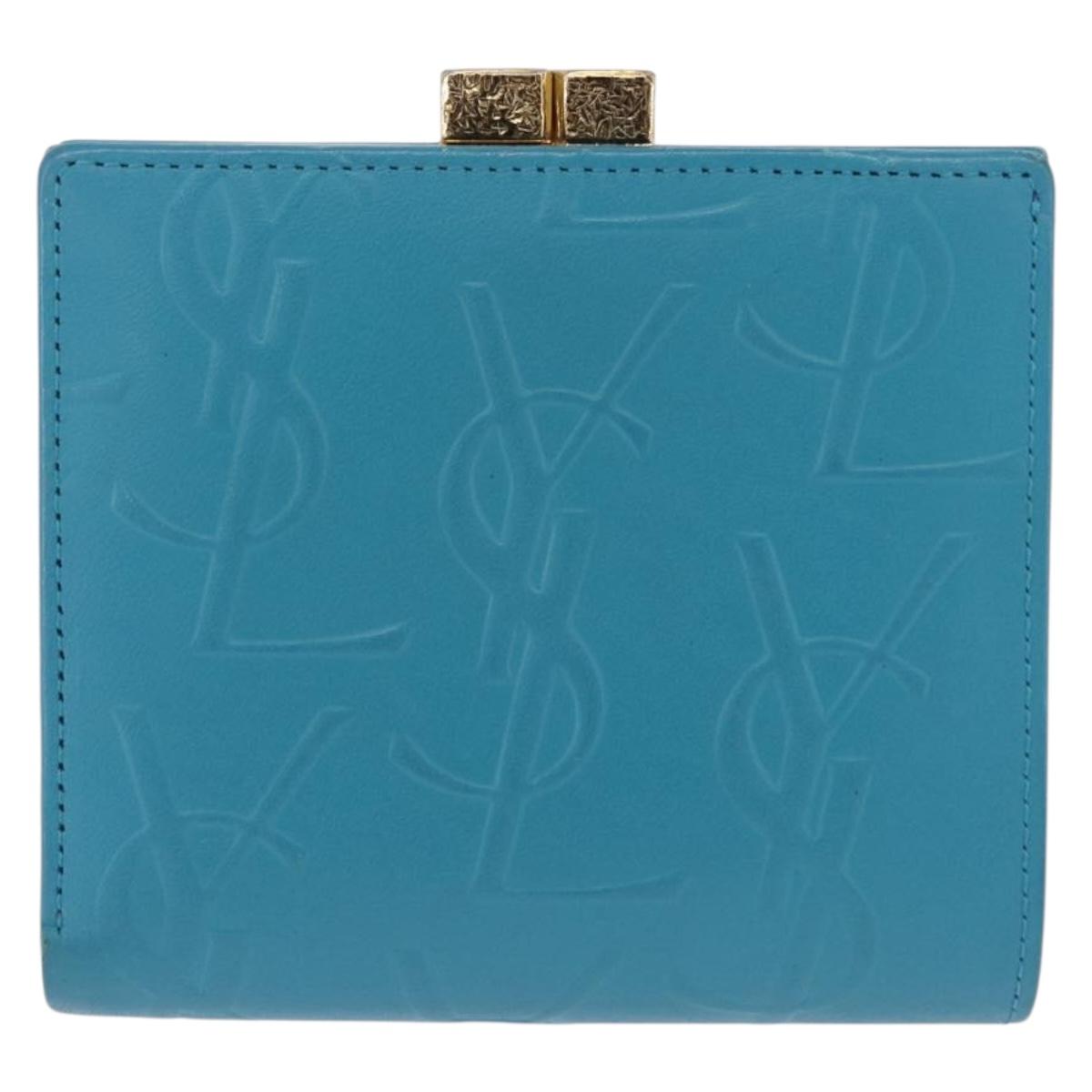 SAINT LAURENT Wallet Leather 2 Set Blue Red Auth bs36878