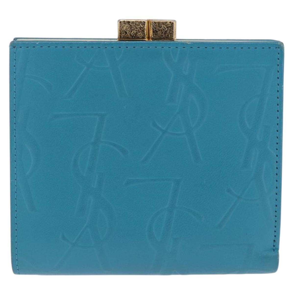 SAINT LAURENT Wallet Leather 2 Set Blue Red Auth bs36878