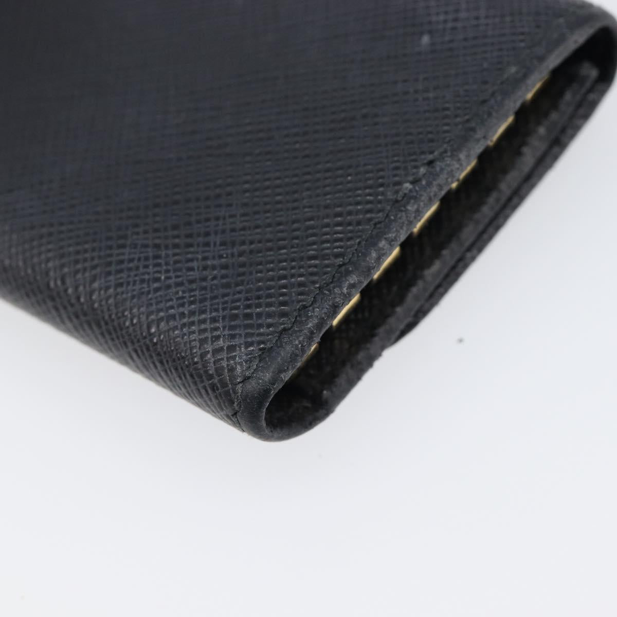 PRADA Key Case Safiano Leather Navy Gold Auth bs36879