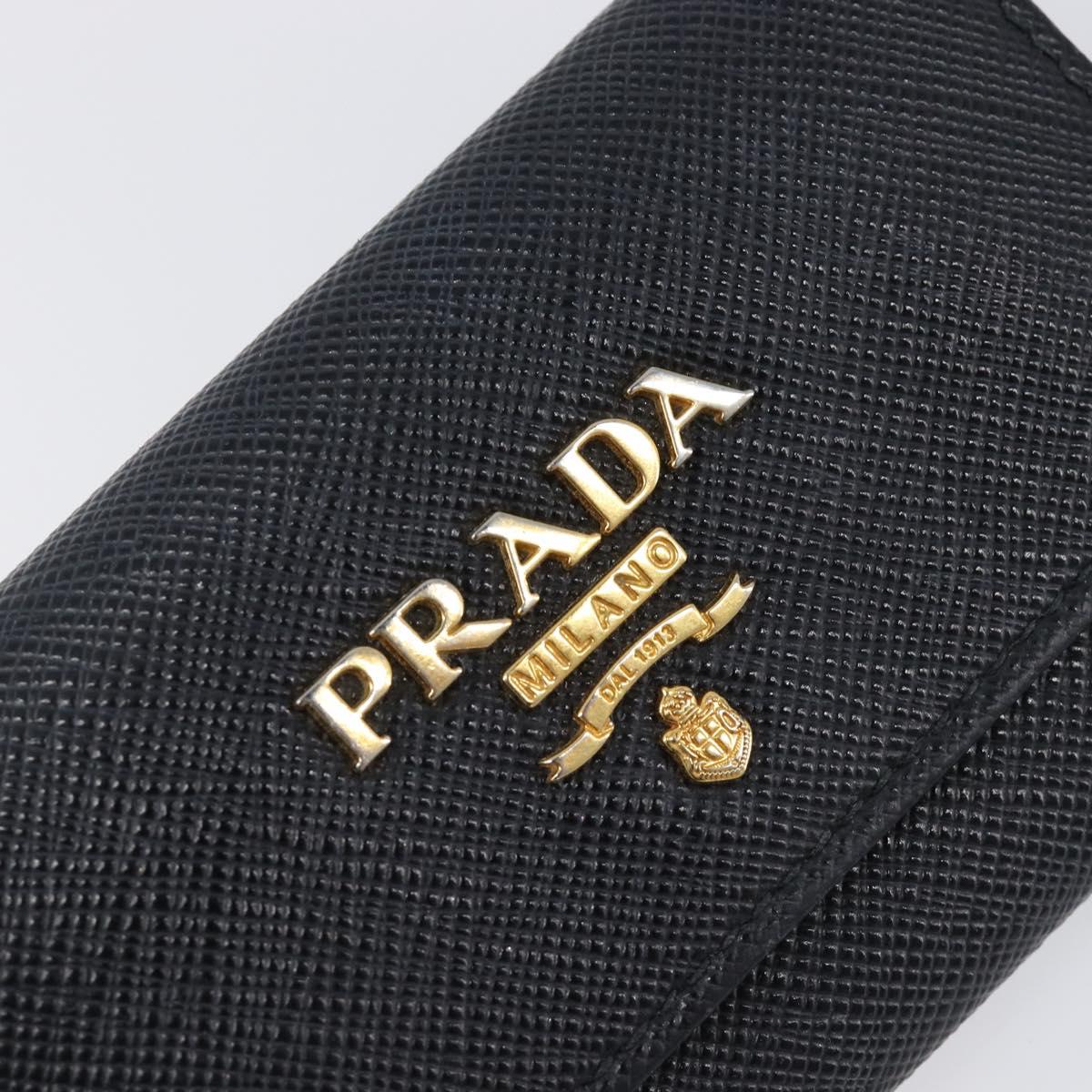 PRADA Key Case Safiano Leather Navy Gold Auth bs36879