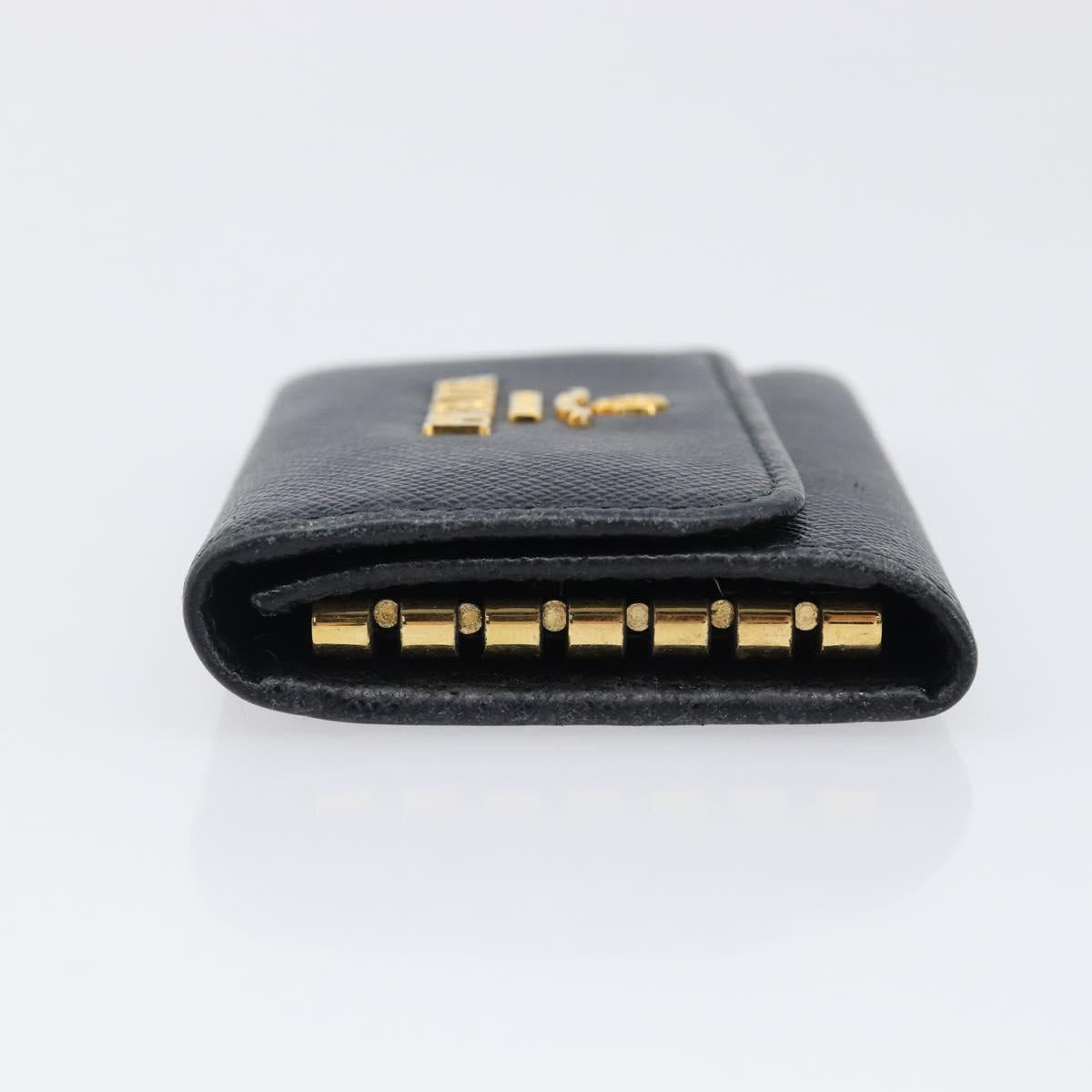 PRADA Key Case Safiano Leather Navy Gold Auth bs36879