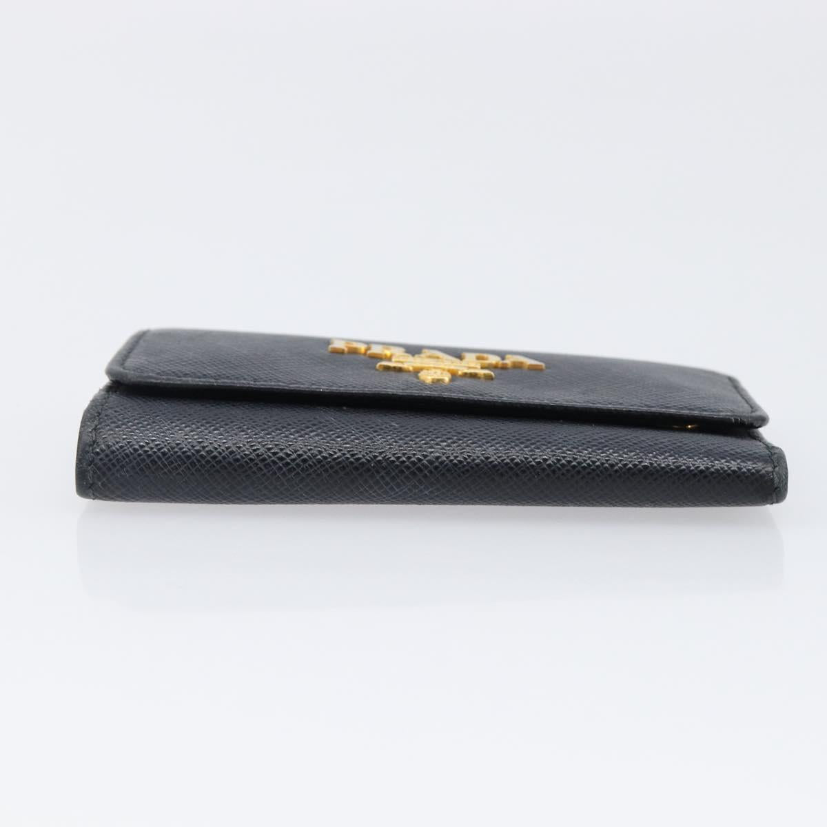 PRADA Key Case Safiano Leather Navy Gold Auth bs36879