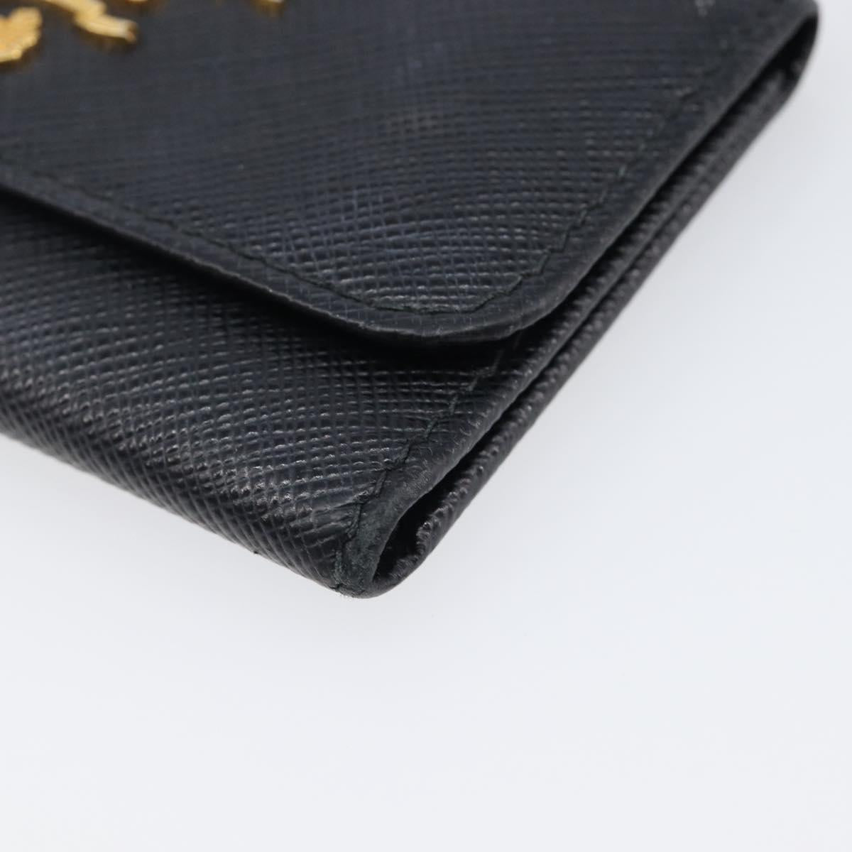 PRADA Key Case Safiano Leather Navy Gold Auth bs36879