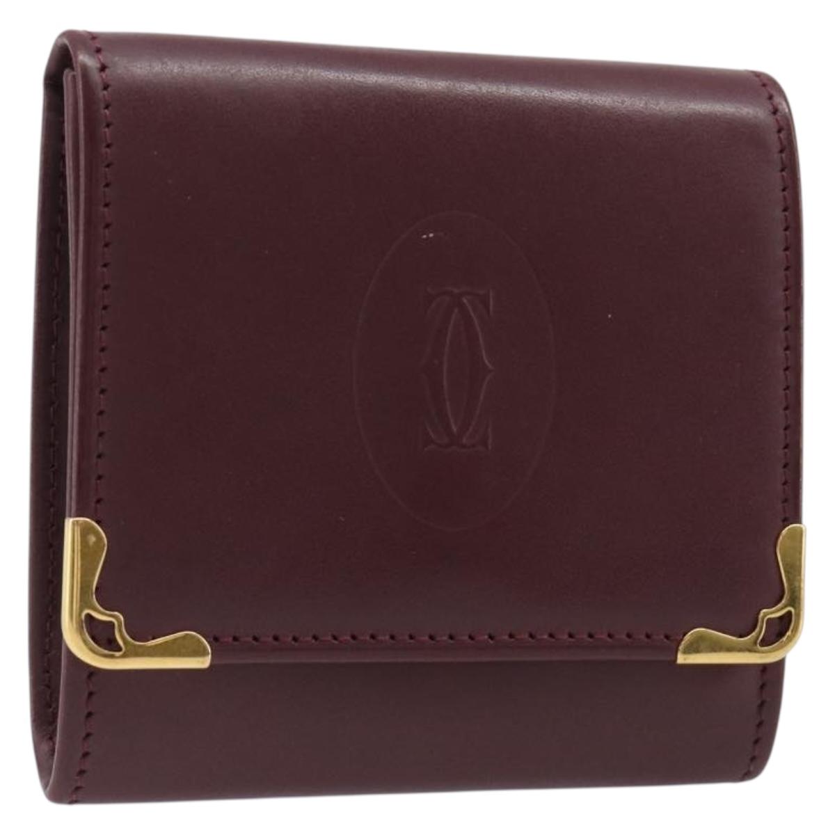 CARTIER Must Line Coin Purse Leather Bordeaux Gold Auth bs36880