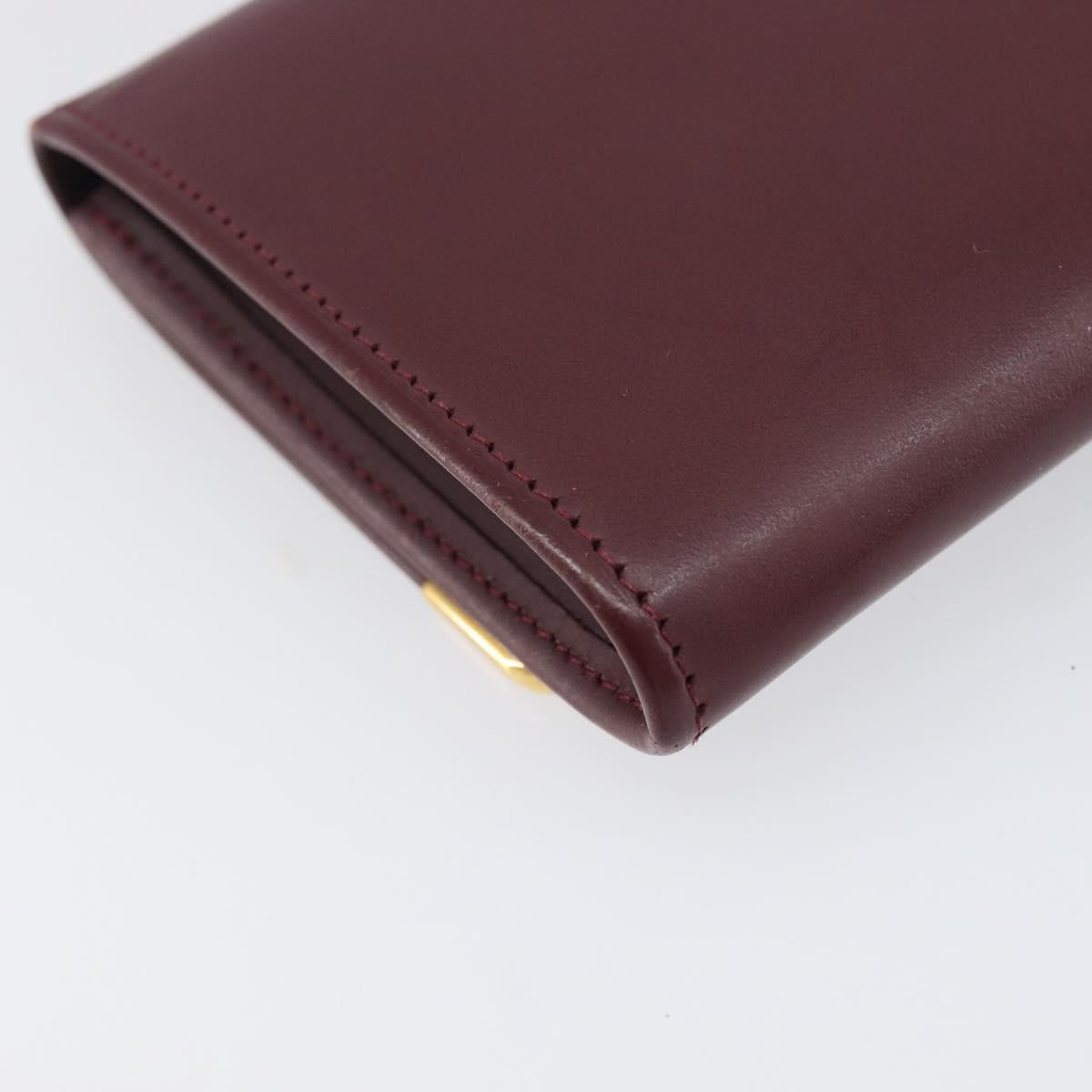 CARTIER Must Line Coin Purse Leather Bordeaux Gold Auth bs36880
