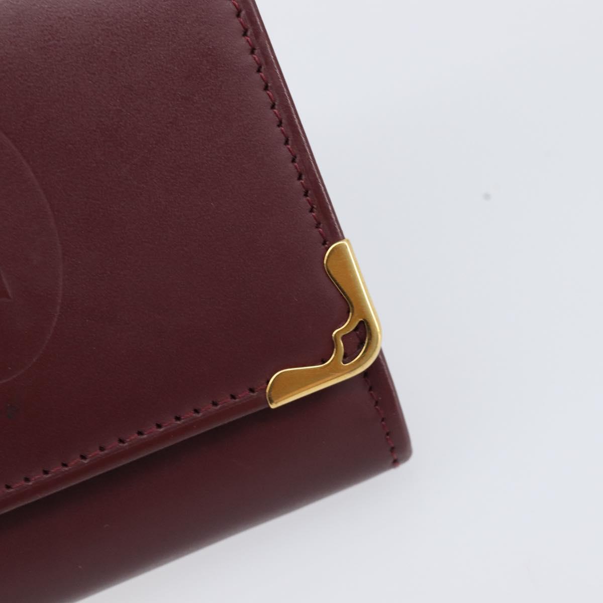CARTIER Must Line Coin Purse Leather Bordeaux Gold Auth bs36880