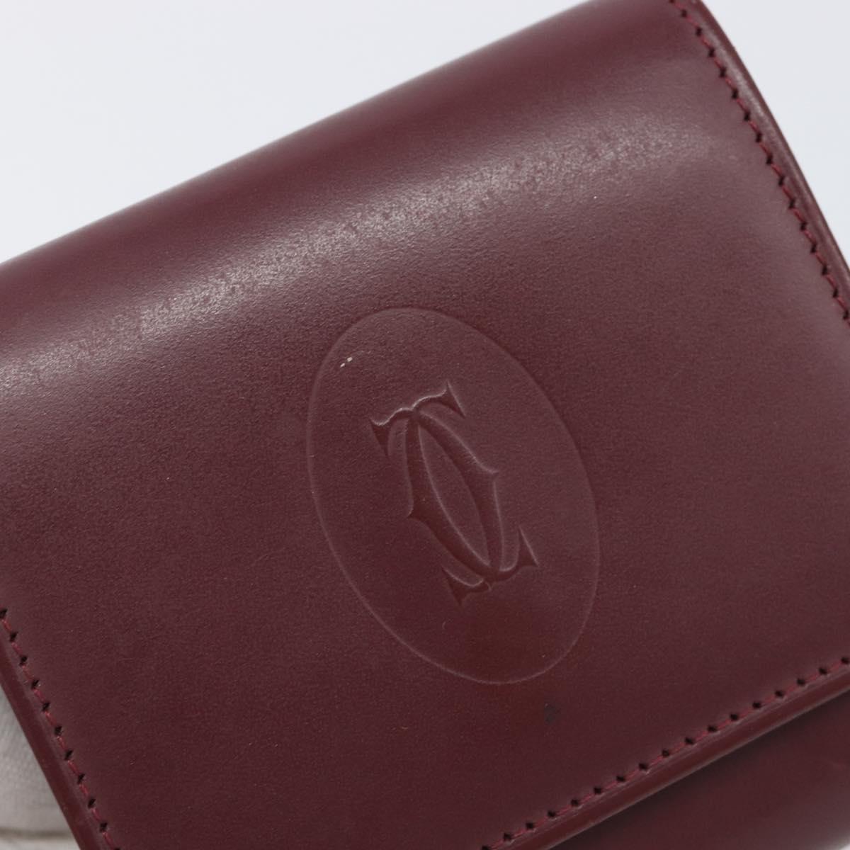 CARTIER Must Line Coin Purse Leather Bordeaux Gold Auth bs36880
