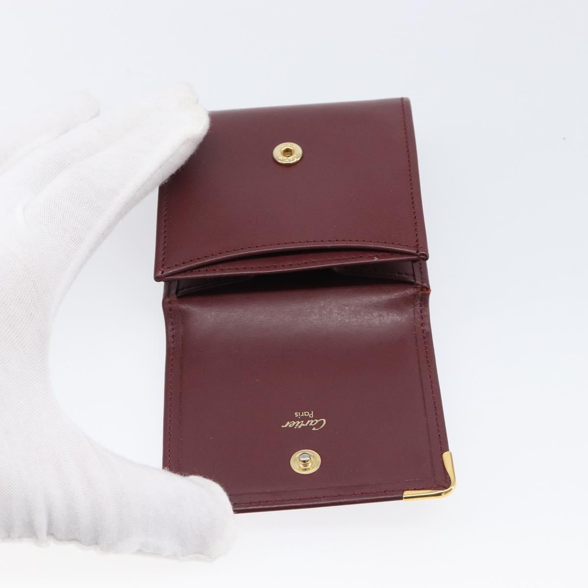 CARTIER Must Line Coin Purse Leather Bordeaux Gold Auth bs36880